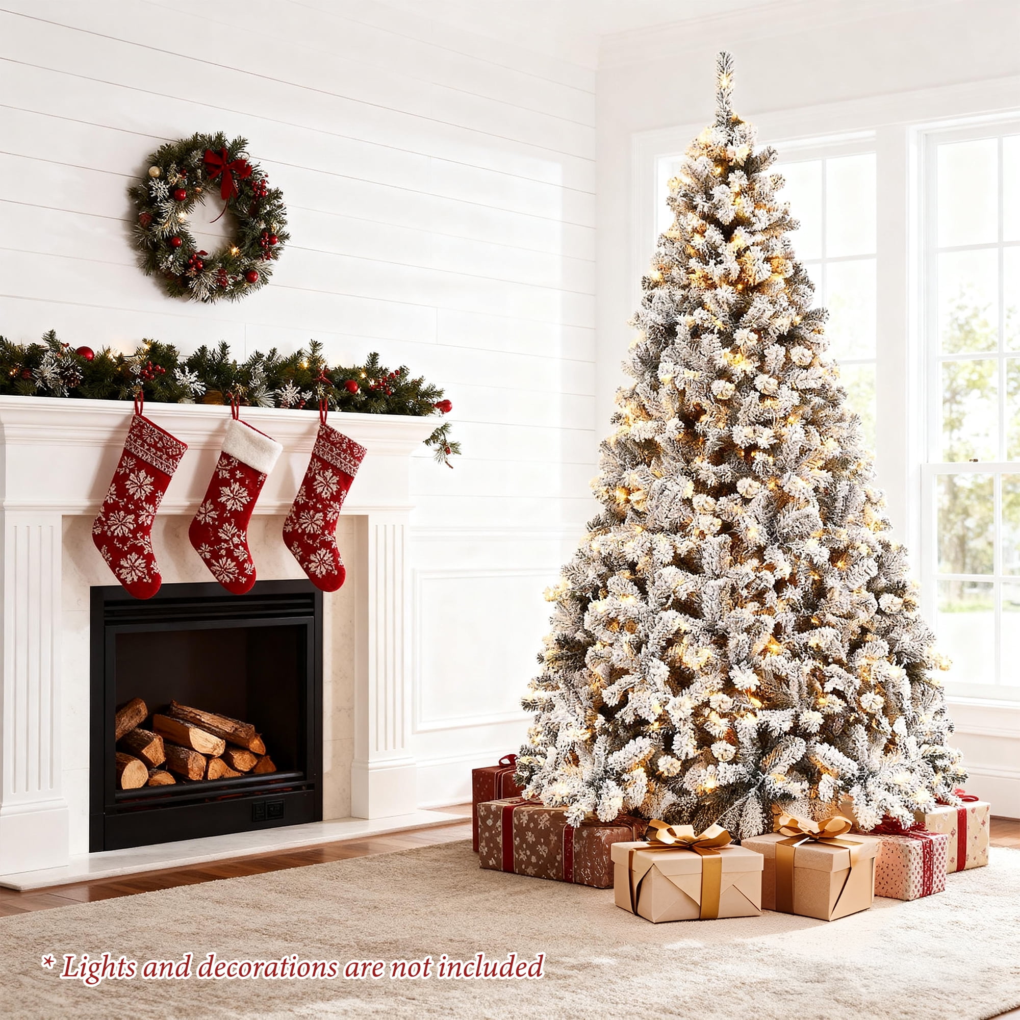 SUGIFT Snow Flocked Christmas Tree 7.5ft Full Artificial Tree with 1405 Tips Hinged Branches PVC Needles Foldable Metal Stand Easy Assembly Winter Wonderland Decor - Image 5