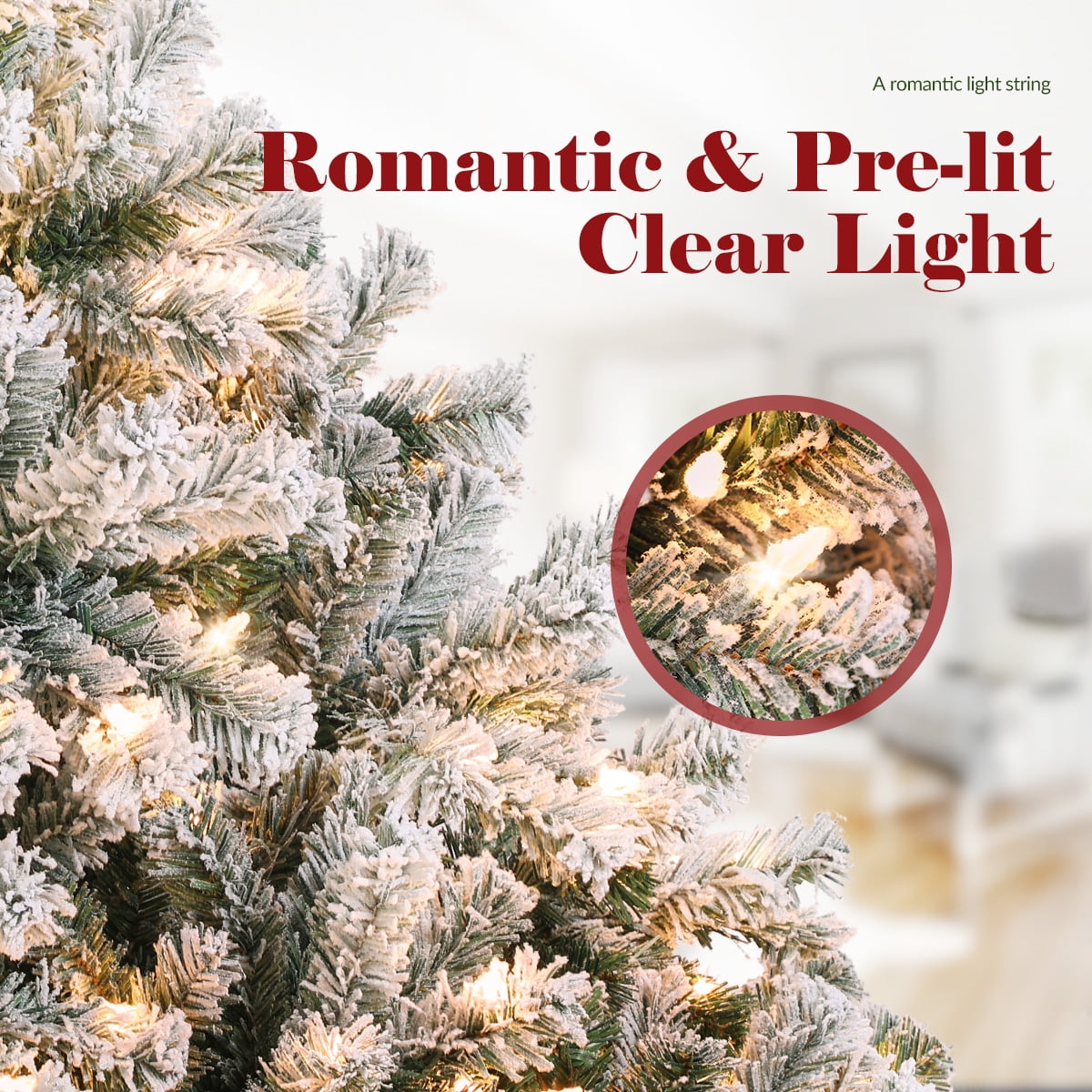 OasisCraft 6.5ft Pre-Lit Snow Flocked Christmas Tree with 350 Light, Artificial Pine Xmas Tree - Image 5
