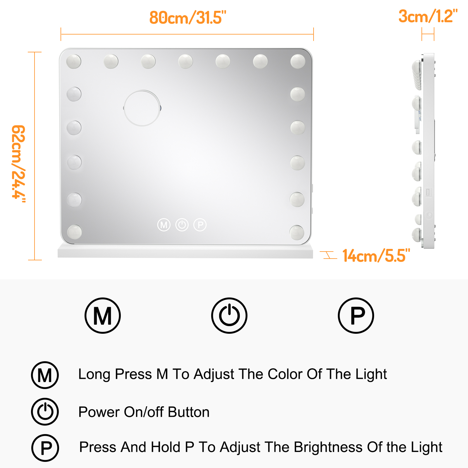 Vanity Mirror with Lights,31.5"x 24.4" Large Makeup Mirror, WLRETMCI Hollywood Mirror with Lights,10X Magnification and Smart Touch Dimmable 3 Modes,Tabletop Wall Mount - Image 4