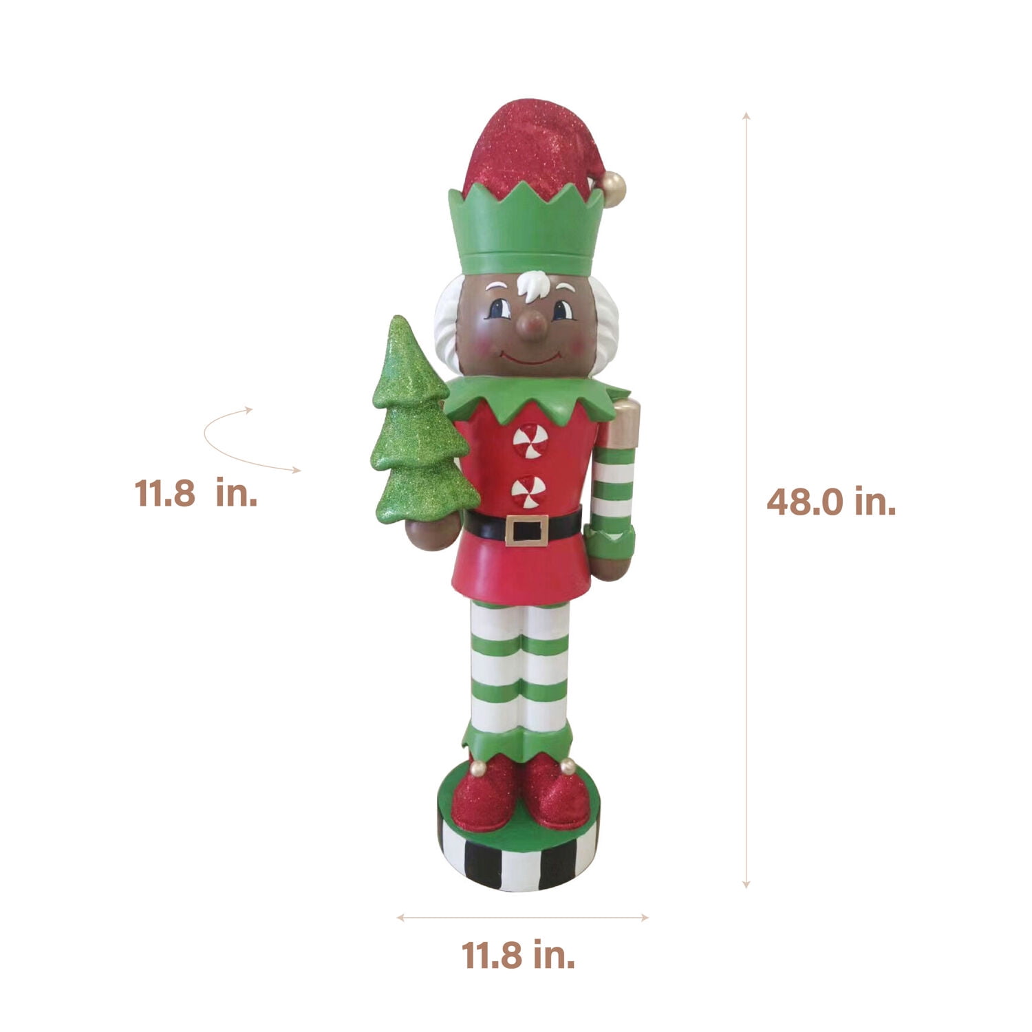 Fraser Hill Farm 48-inch African American Elf Nutcracker Figurine Holding Tree in Red/Green, FFMG048-0ELF-MLTAA - Image 7