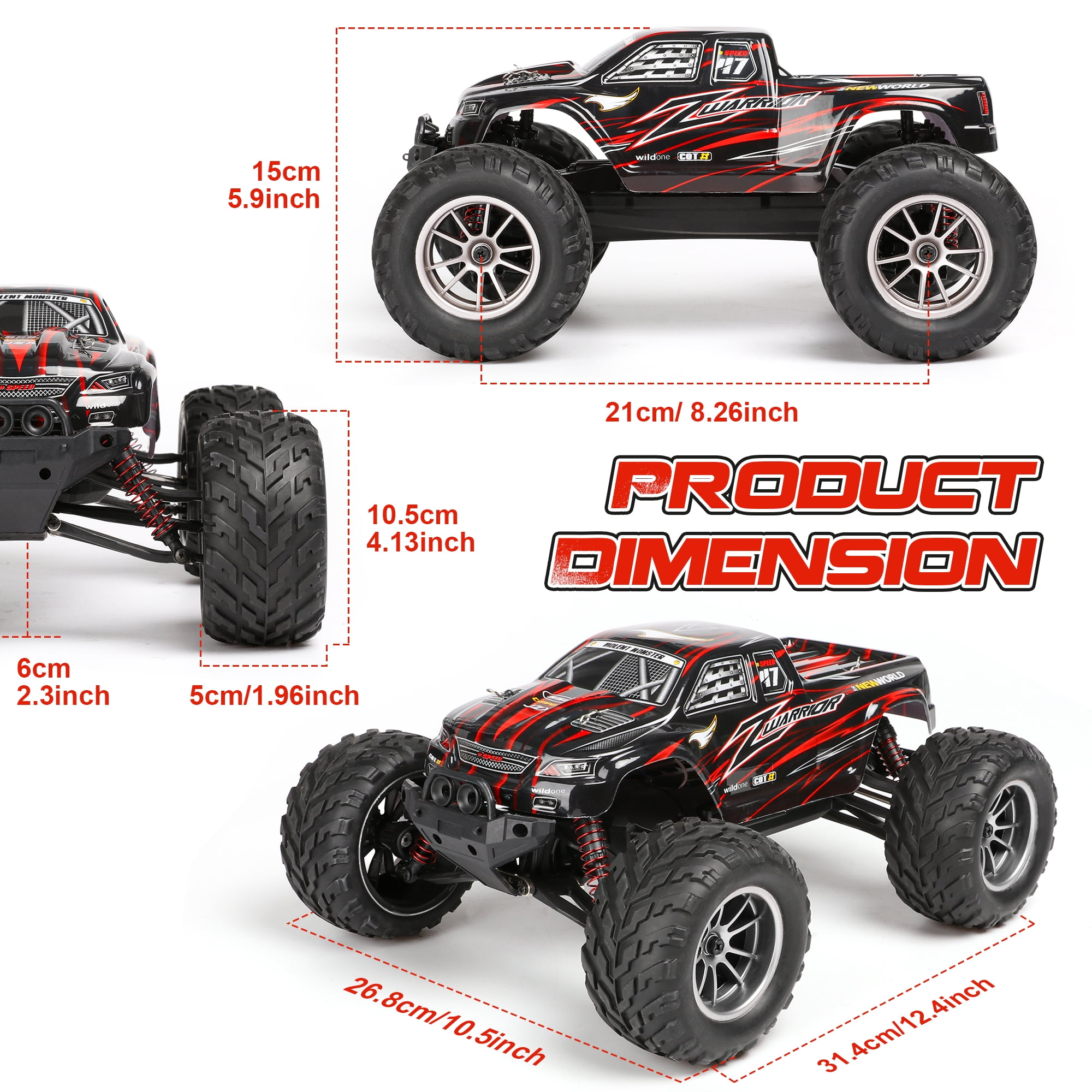 Hot Bee 1:12 RC Cars for Adults&Kids 14+, 2 Rechargable Batteries RTR Off-Road RC Trucks, 42 Kmh All Terrains Remote Control Car Crawler, Christmas Gift for Boys 8-11 12+ (Red&Blue) - Image 4