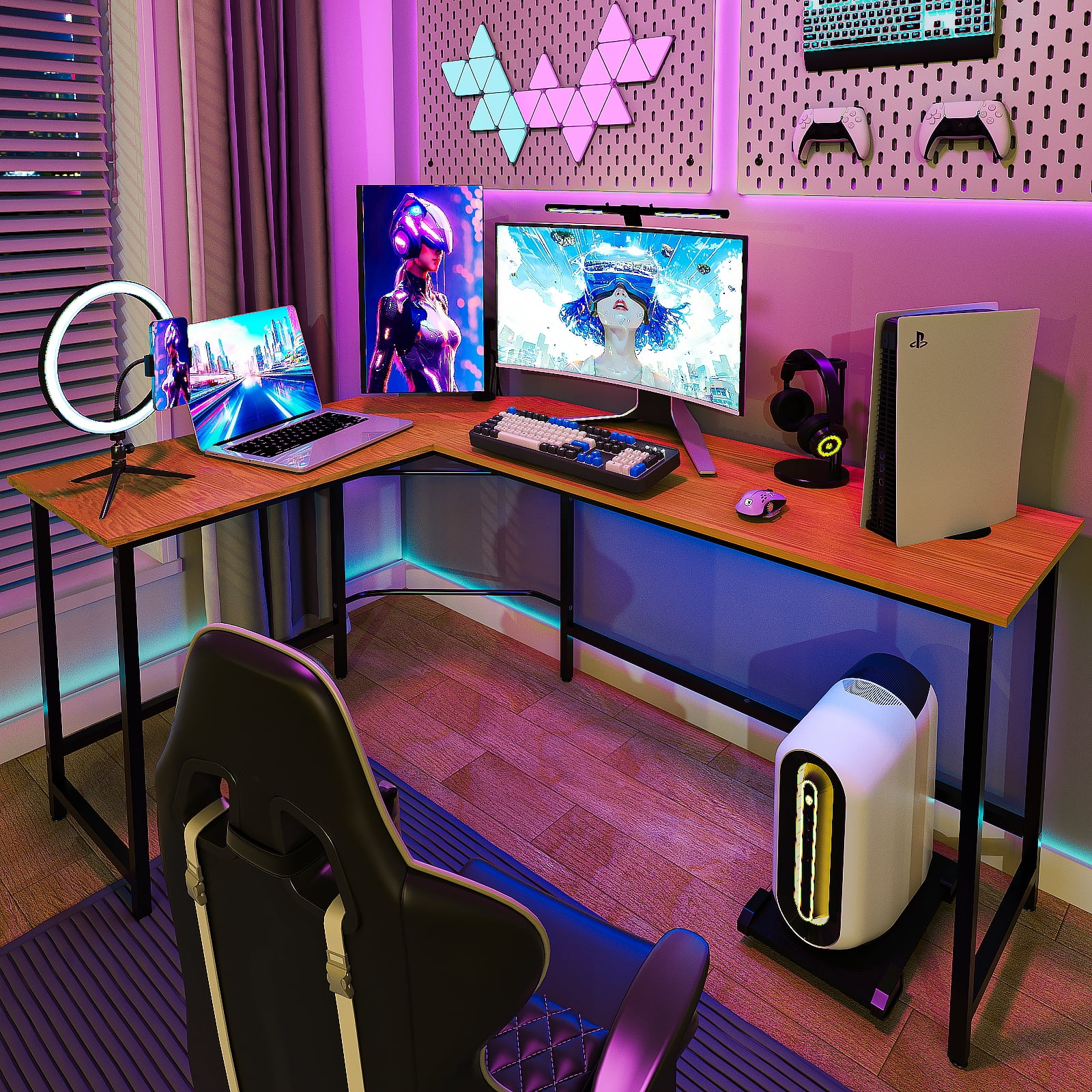 Zimtown 66" Wood L-Shaped Computer Desk Gaming Table PC Laptop Table Workstation Home Office Brown - Image 15