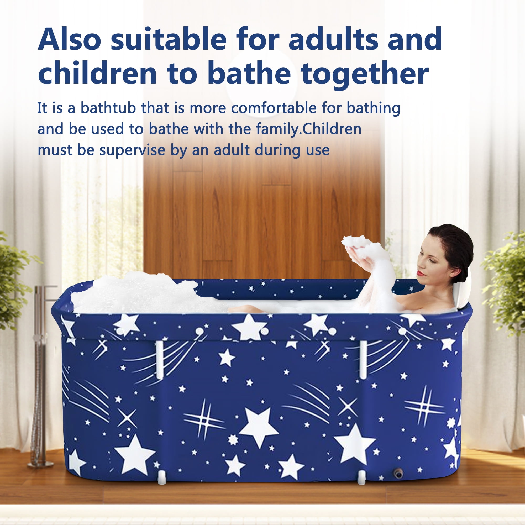 XUDREZ 47in Foldable Bathtub for Adult and Kids Family Portable Soaking Bath Tub for Spa Sauna, Starry Blue - Image 6