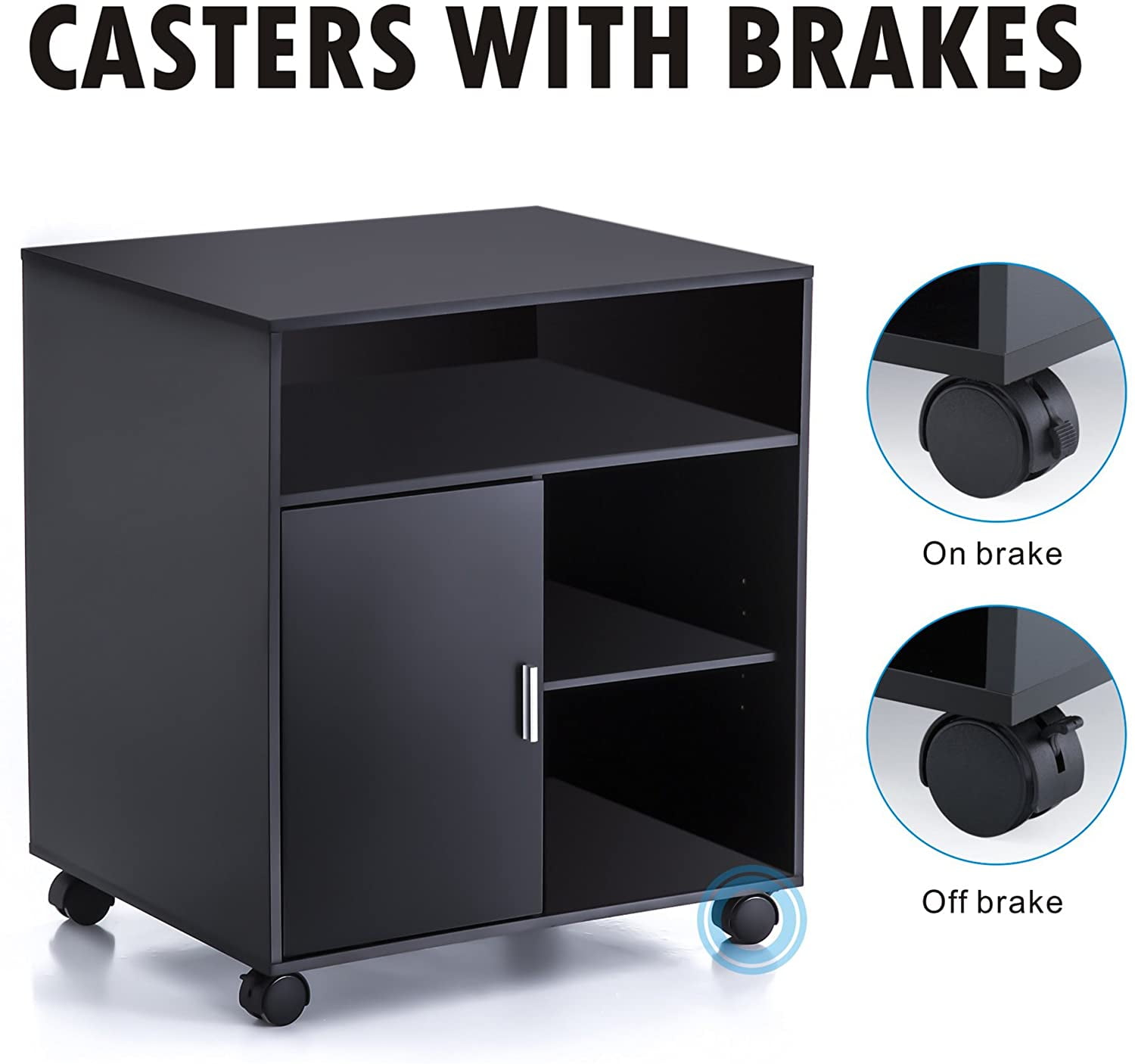 FITUEYES Printer Stand with Storage Adjustable Shelves, Wood Mobile Cart with Door, Rolling File Cabinet - Image 3