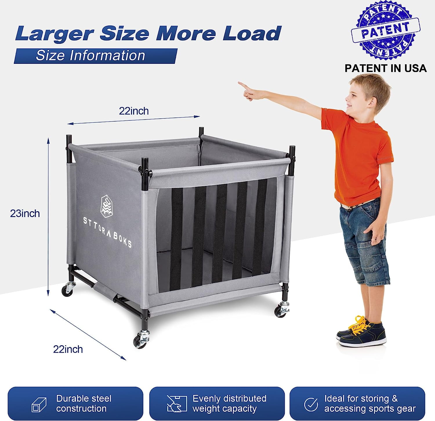 Sttoraboks Sports Ball Storage Cart with Wheels, Lockable Ball Organizer Basket with Elastic Straps, Stackable Ball Cage for Garage Storage, Gym, Sports Equipment Storage Oxford Bin, Ball Case - Image 3