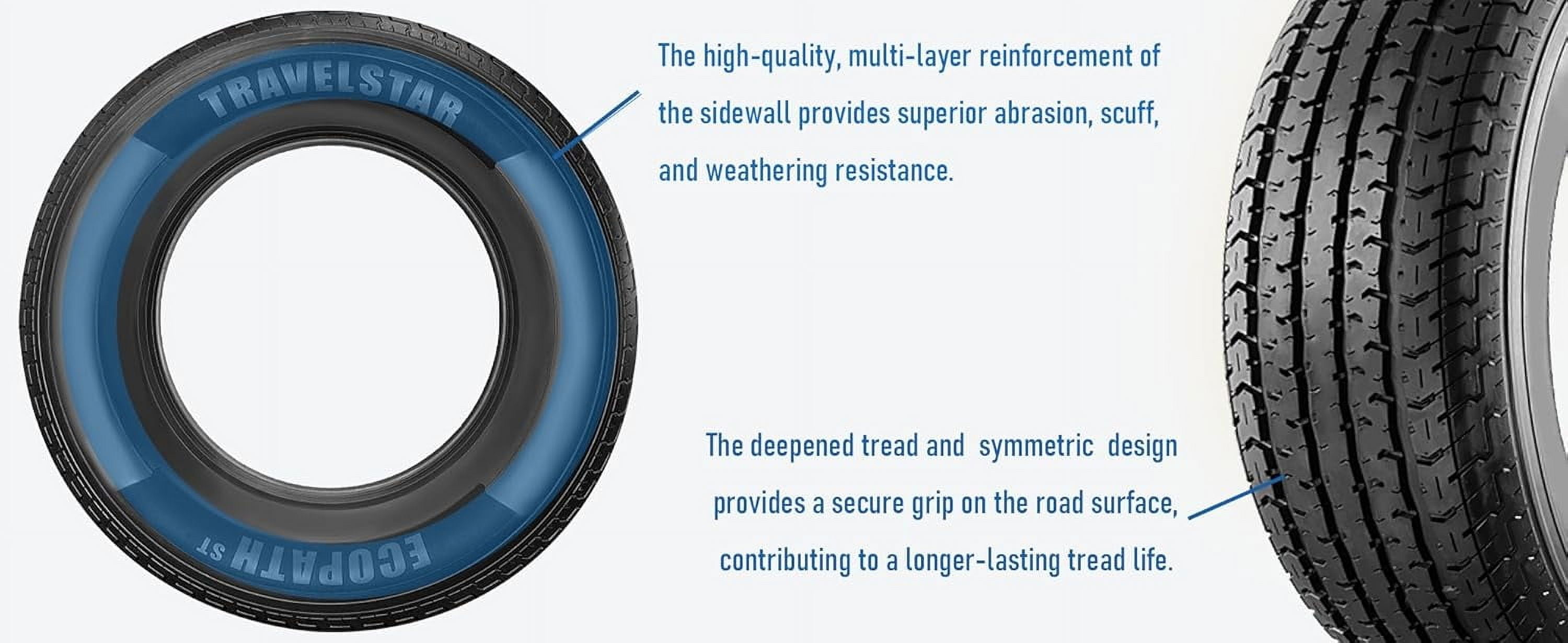 Travelstar Ecopath ST ST225/75R15 10 Ply 117/112M Load E Radial Trailer Tire - ST 225/75/15,Set of 2(Tire Only) - Image 2