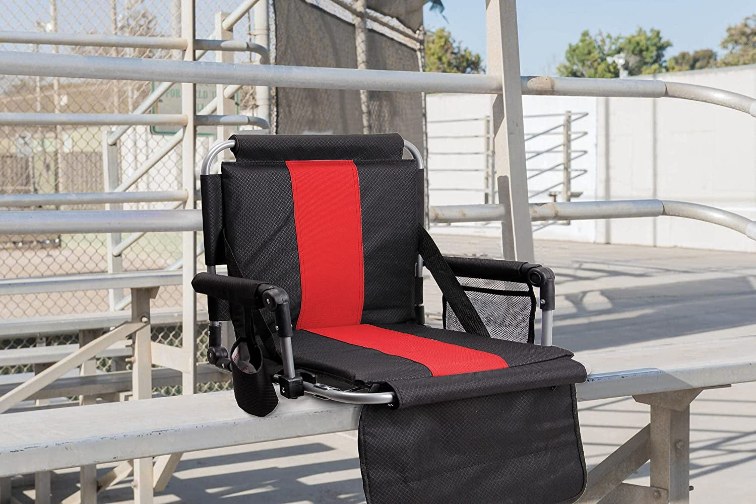 Folding Stadium Seat Bleacher Chair with Cup Holder, Mesh Bag and Hide Hooks, Portable Stadium Chair with Back and Cushion - Image 7