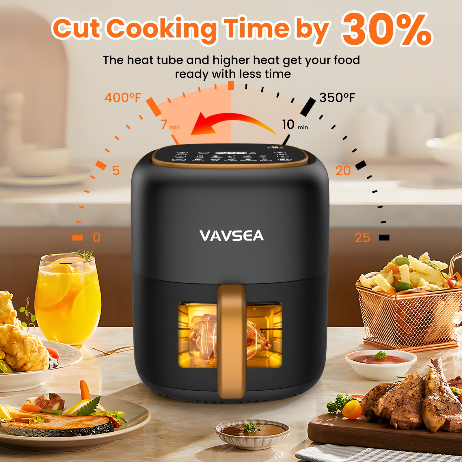 VAVSEA 10-in-1 Air Fryer with Clear Window, 1600W Hot Airfryer Oven with Digital LED Touch Screen, and Non-Stick Basket,6.5QT,New - Image 8
