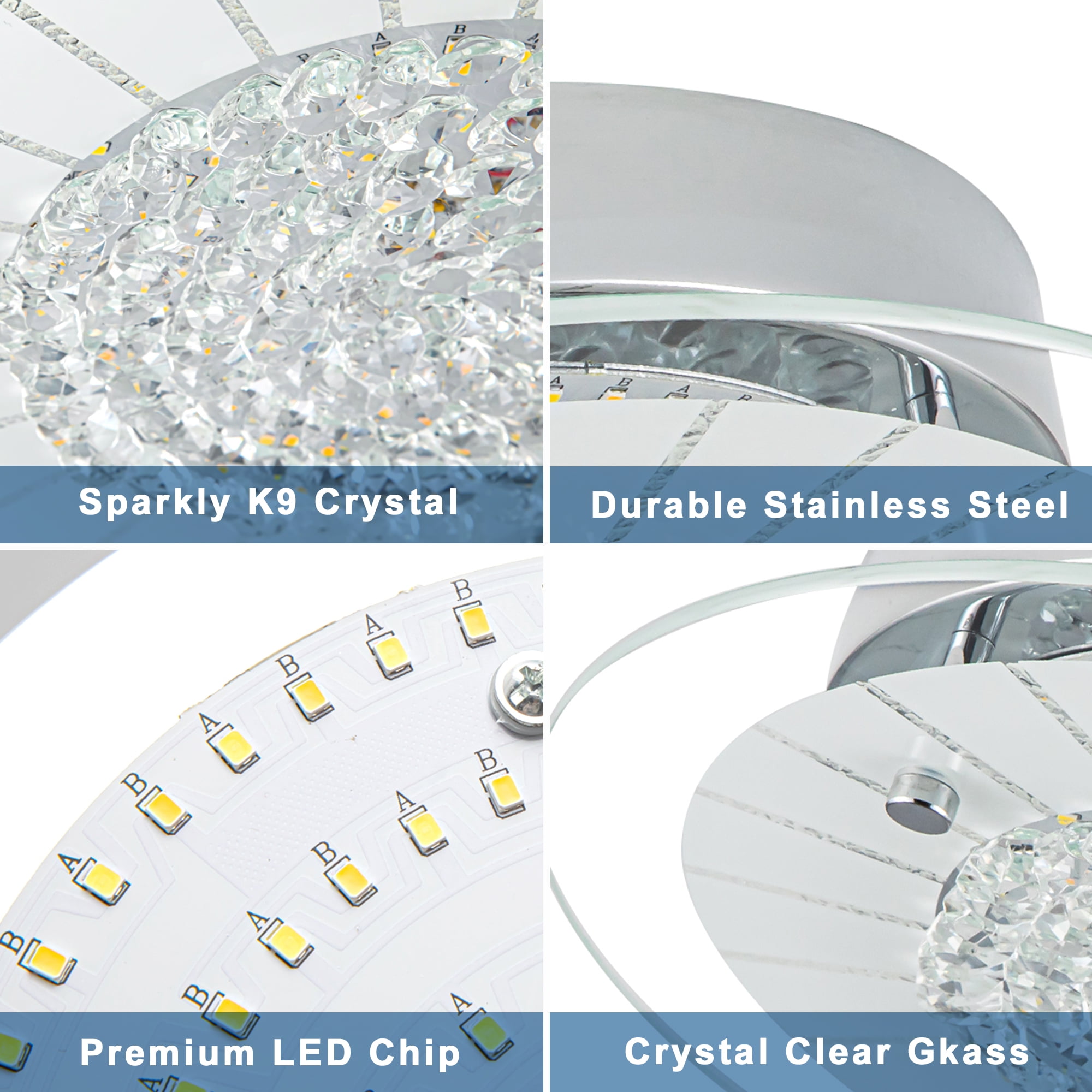 Auffel Crystal Flush Mount Ceiling Light Dimmable 4000K Daylight Kitchen Lighting Fixtures Ceiling LED for Bedroom Hallway 11inch Nickel Glass Round 12W - Image 3