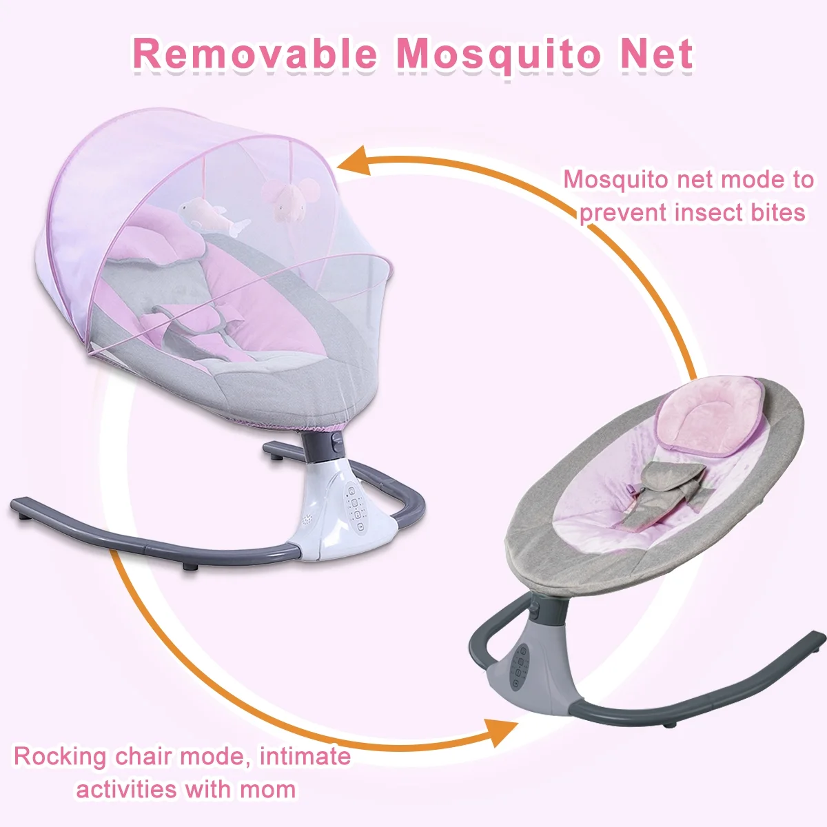 Beuway Electric Baby Swing, Infant Swing Rocker with Remote Control, 4 Sway Speeds, Bluetooth Music, Pink - Image 3