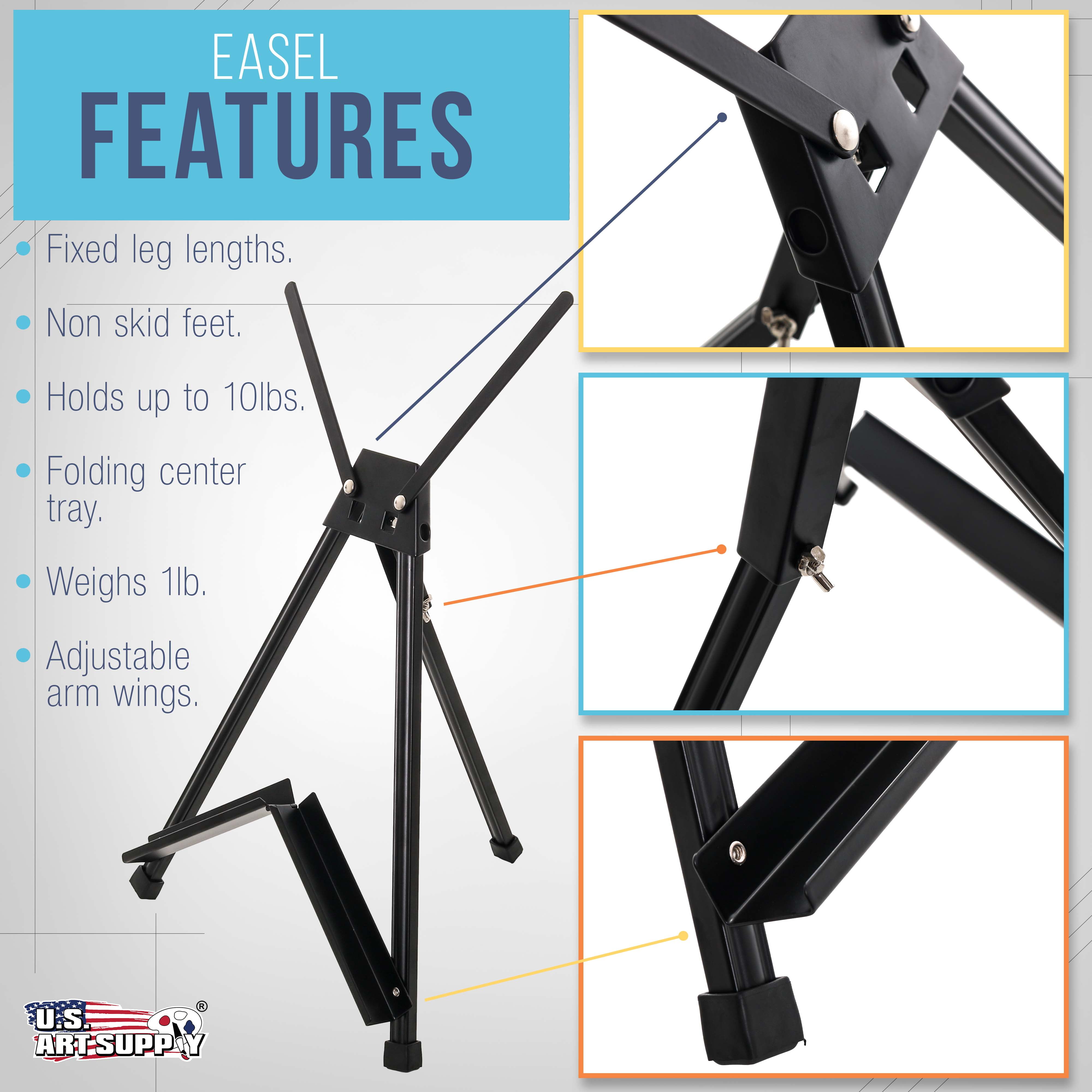 U.S. Art Supply 15" to 21" Adjustable Black Aluminum Tabletop Display Easel (Pack of 10) - Artist Tripod Stand with Wing - Image 3