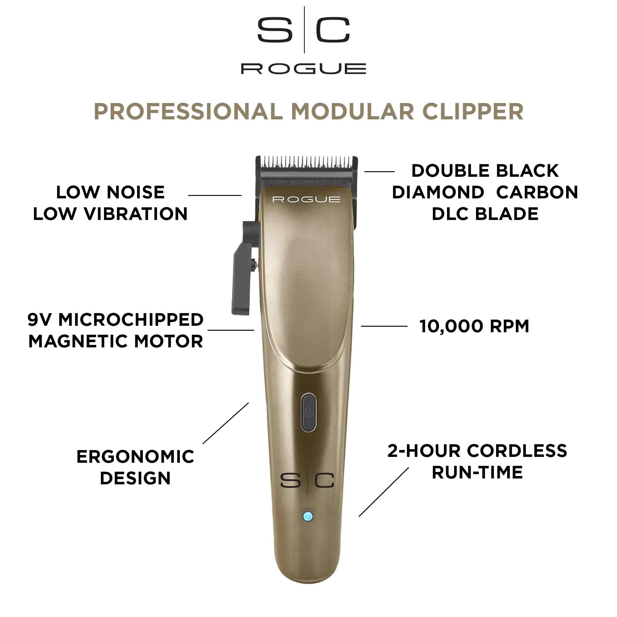 StyleCraft Rogue 9V Cordless Magnetic Motor Clipper and Trimmer Combo Set, SC201N, Silver - Image 7