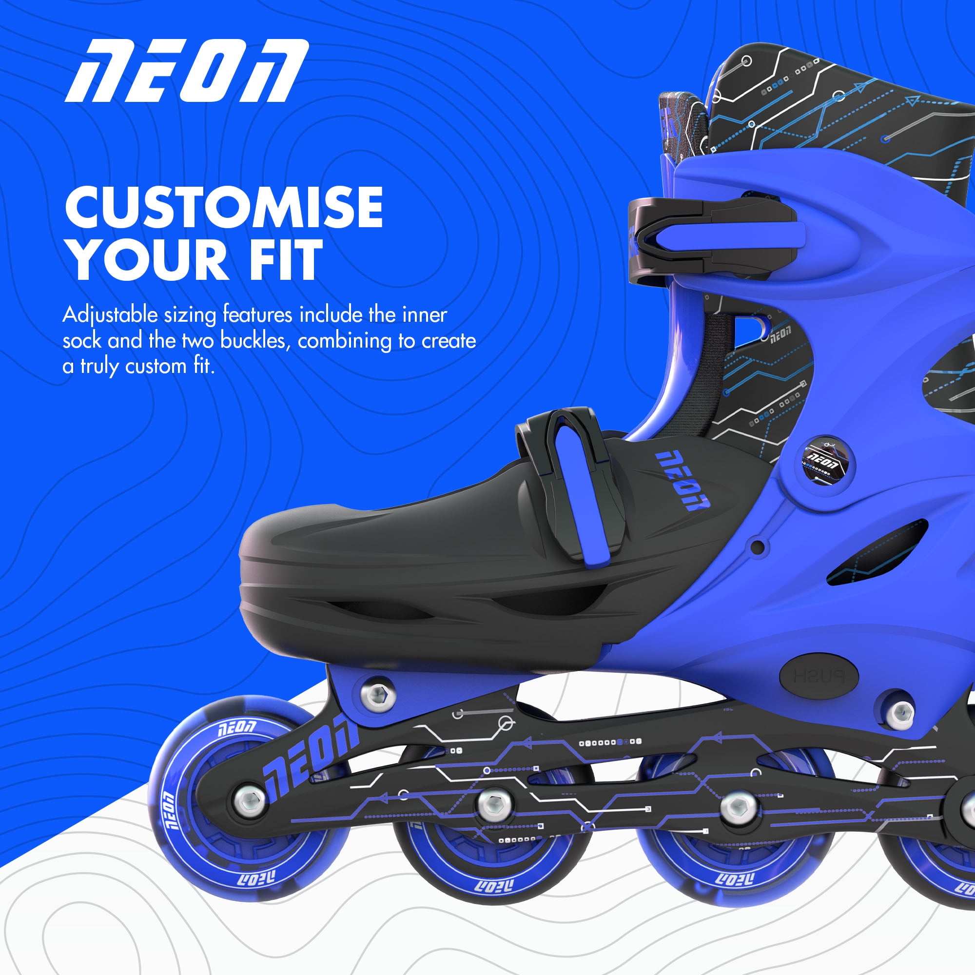 Yvolution Neon Kids Roller Skates Inline Size 3-6, One Pair, Skates for Boys and Girls, Blue - Image 4