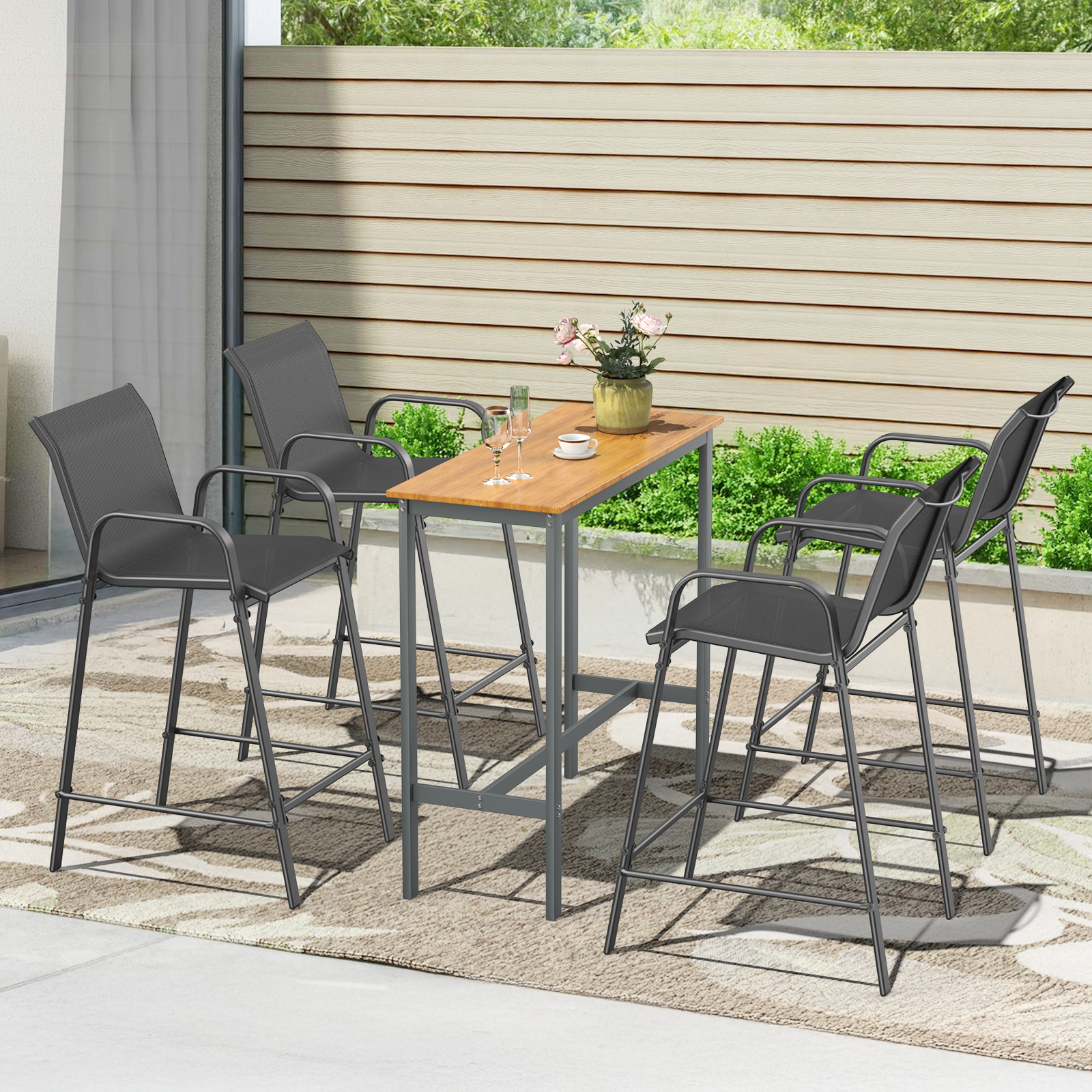 Vitarpatio Outdoor Bar Stools Set of 4, Patio Bar Height Stool Outdoor Textilene Bar Chairs - Image 5