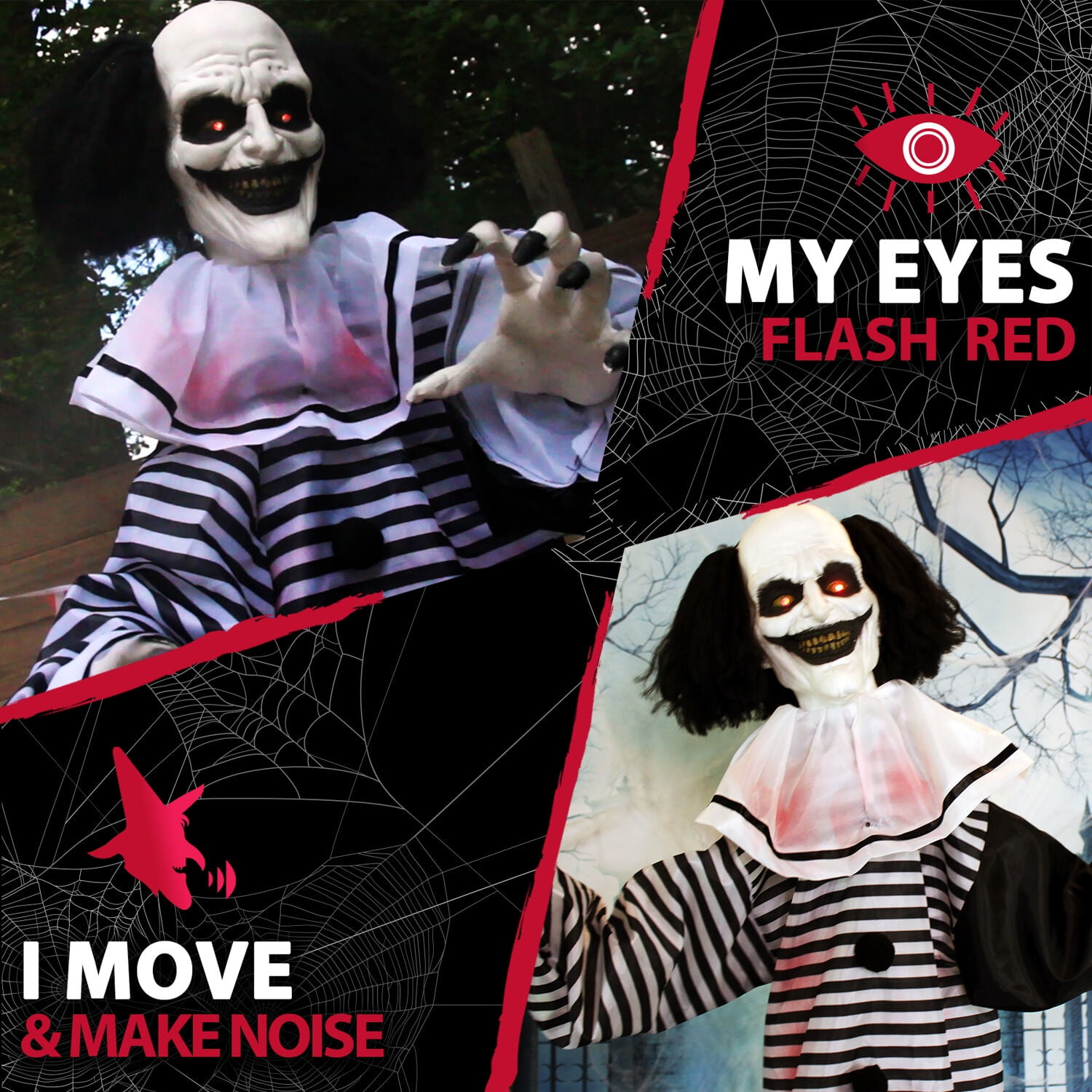 Haunted Hill Farm 75" Clown Animatronic with Lights and Sound, Halloween Decor HHCLOWN-11FLSA - Image 4