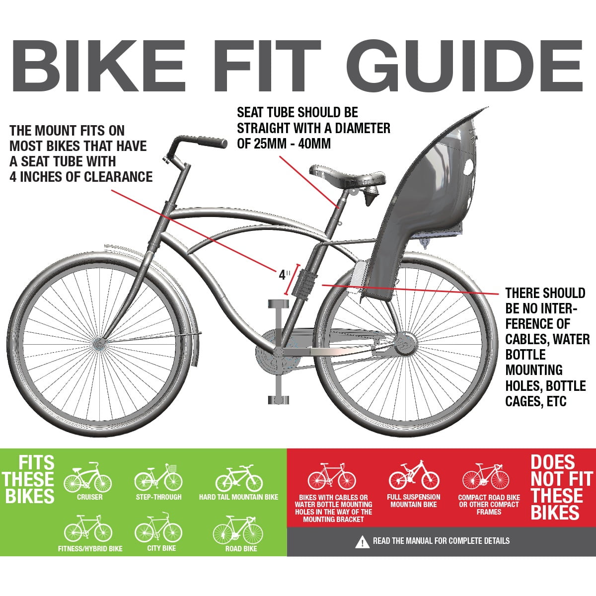 Bell Sports Adjustable Shell Rear Child Carrier Bicycle Seat, Gray - Image 7