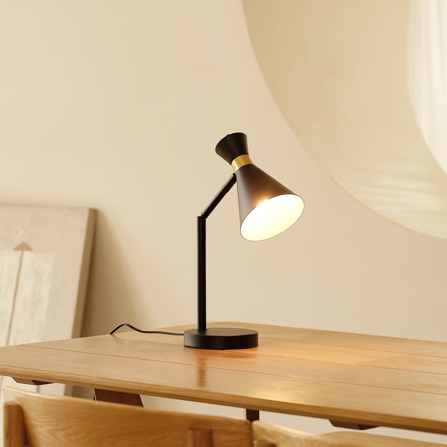 16" Matte Black Desk Lamp with Matte Brass Accents and Metal Shade - Image 3