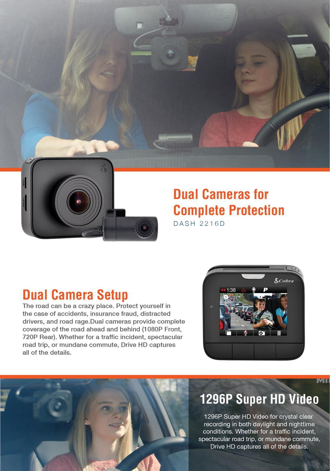 Cobra DASH 2216D Dual-View Dash Camera | 1296P Resolution | Front and Rear Cameras - Image 13