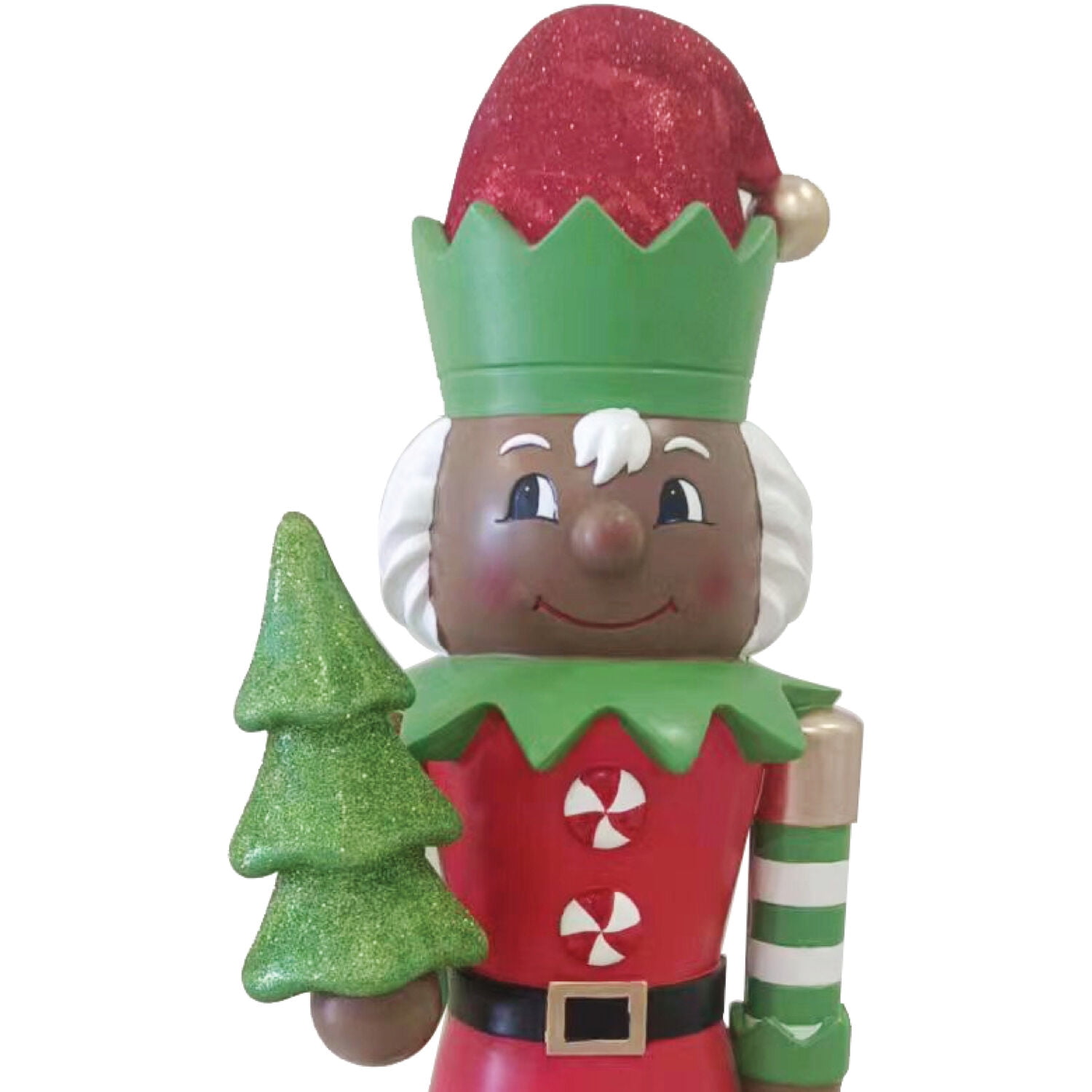 Fraser Hill Farm 48-inch African American Elf Nutcracker Figurine Holding Tree in Red/Green, FFMG048-0ELF-MLTAA - Image 16