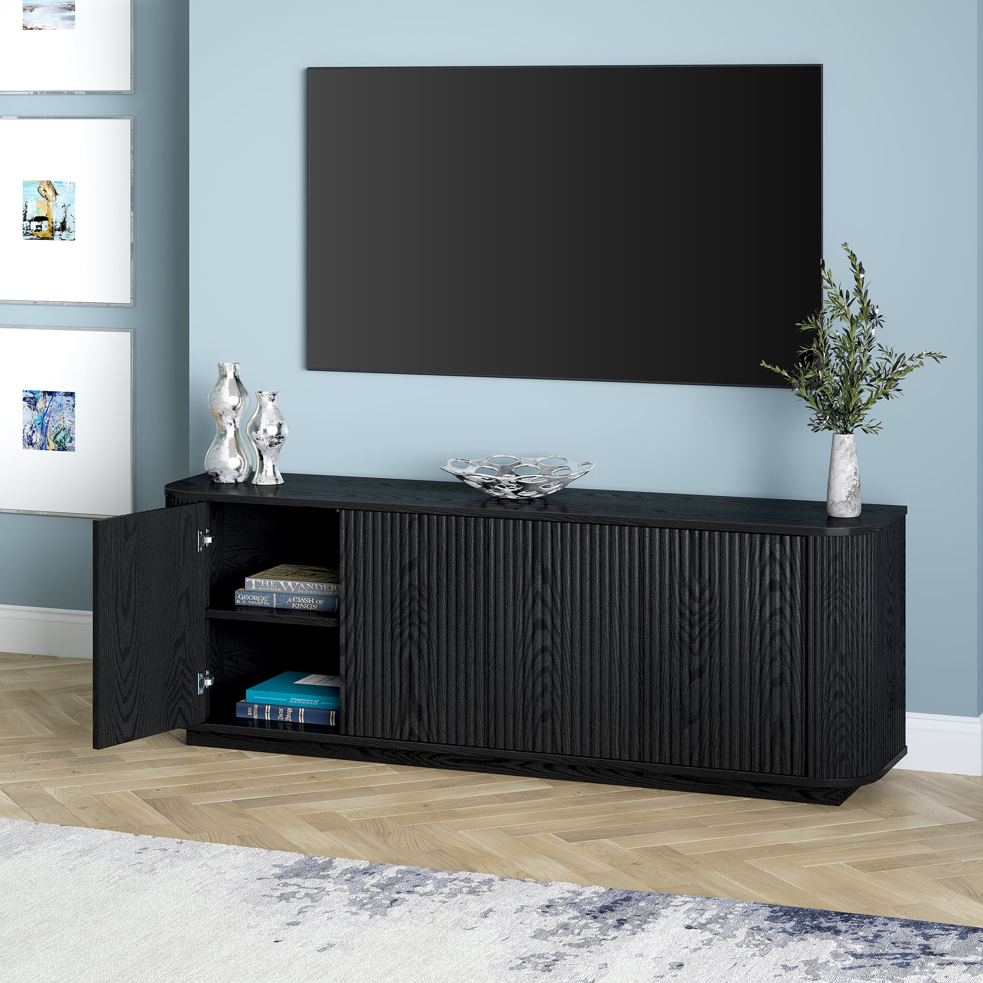 Evelyn&Zoe Canton Transitional TV Stand For TVs up to 75", Black Grain - Image 6