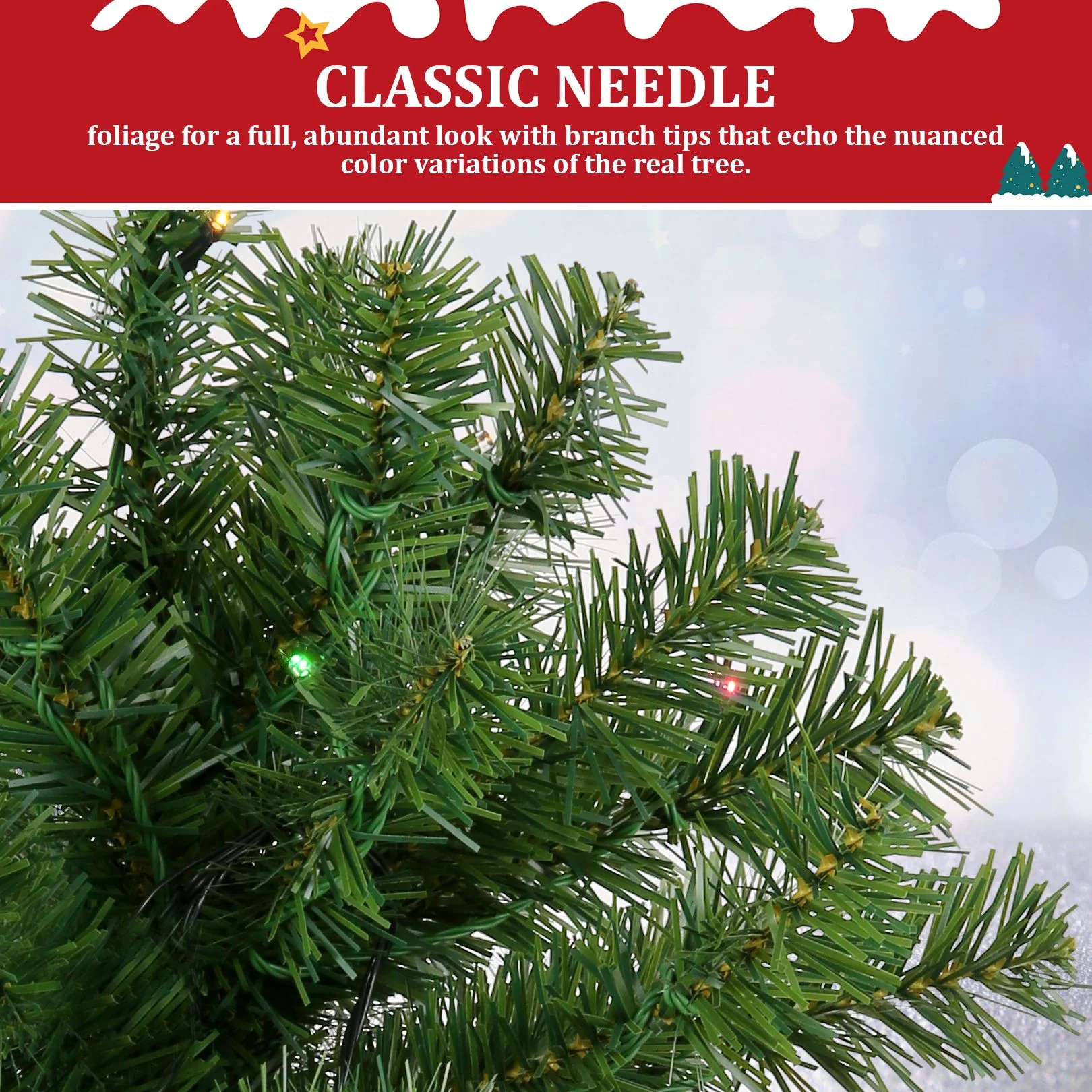 Funcid 6ft Premium Pre-Lit Hinged Artificial Christmas Tree Full Tree with 1477 PVC Branch Tips, 250 Multicolored Lights, 10 Light Sequences, Foldable Metal Stand, Green - Image 4