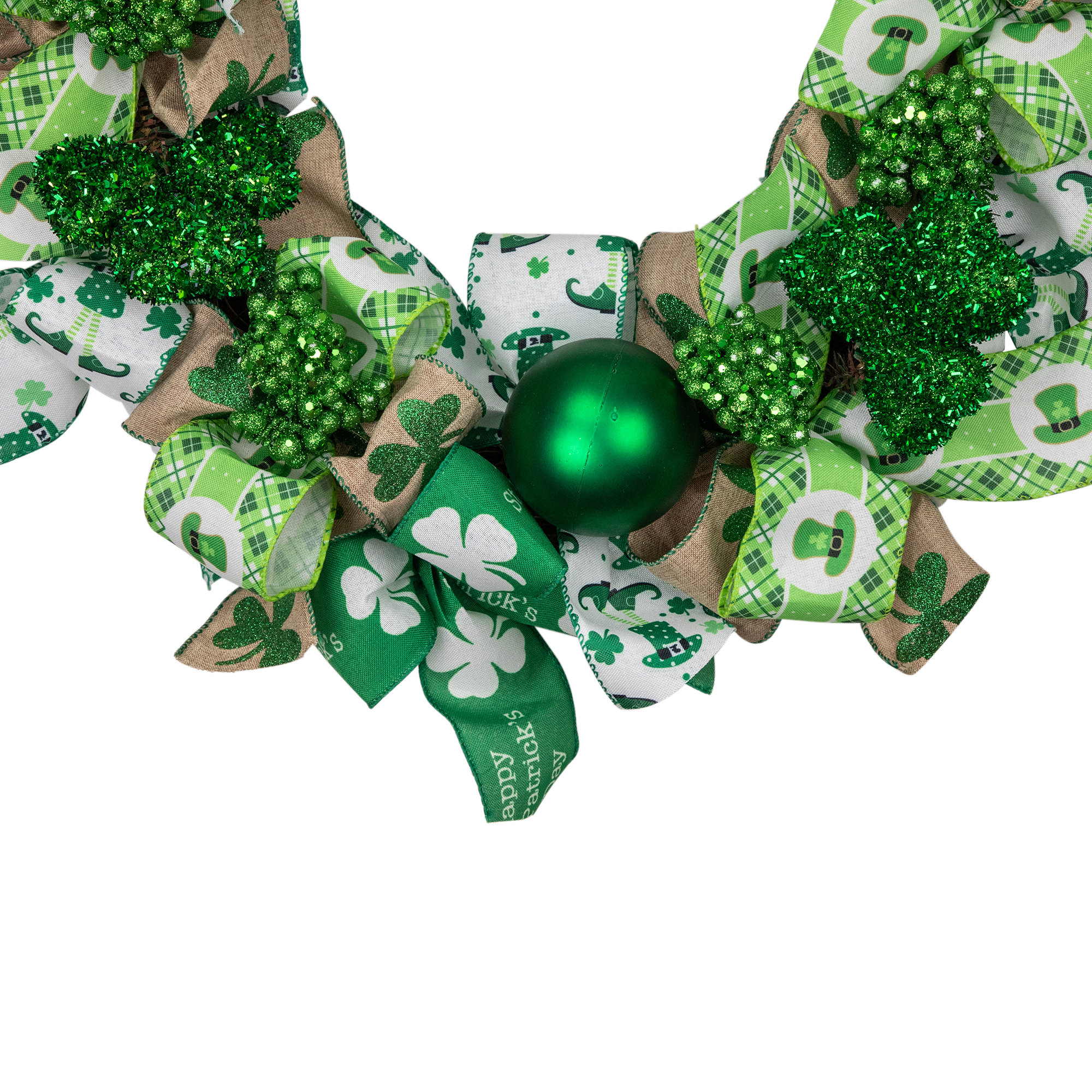 Northlight Ribbons and Shamrocks St. Patrick's Day Wreath, 24-Inch, Unlit - Image 4