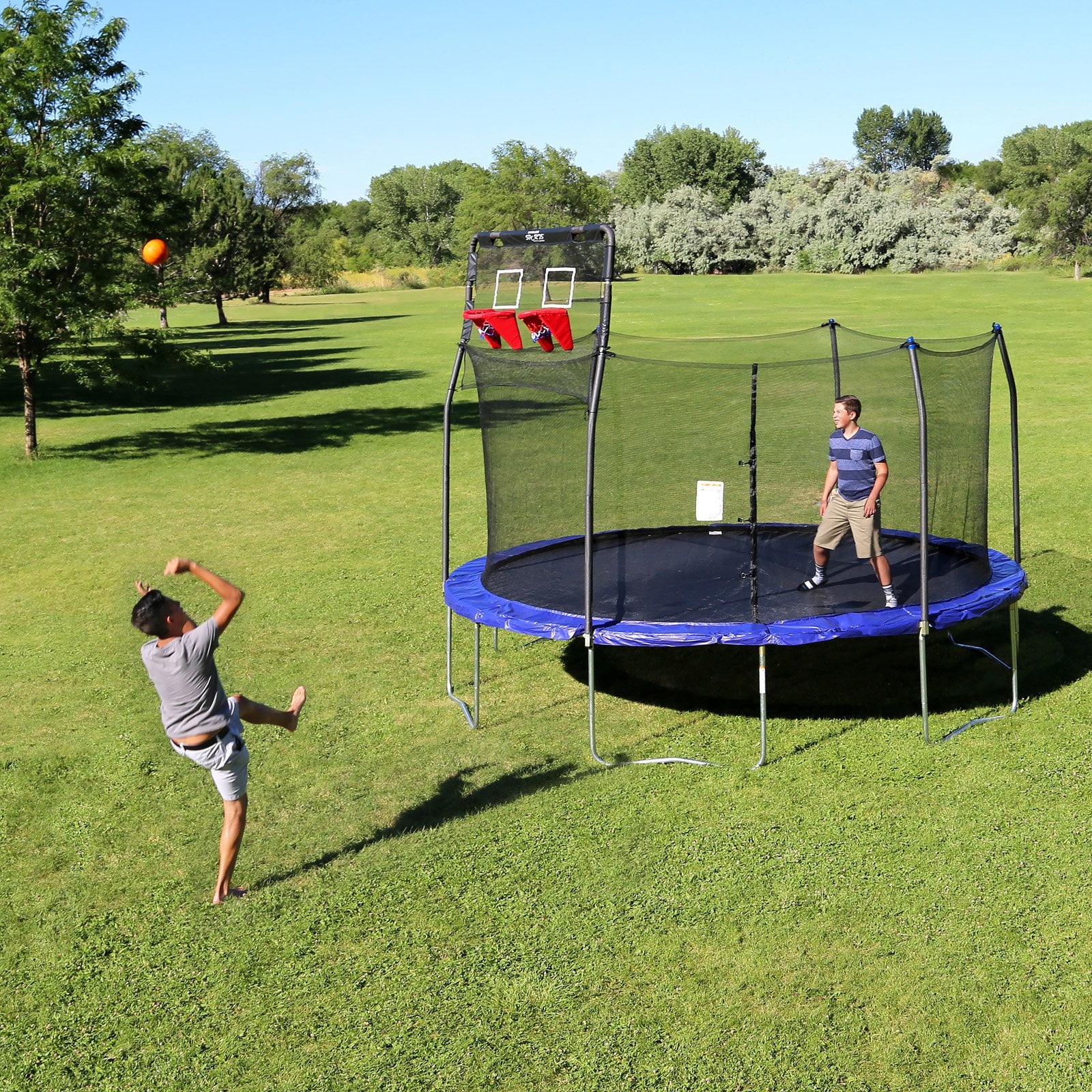 Skywalker Trampolines 15' Double Basketball Hoop Accessory - Includes 2 Foam Basketballs, Trampoline Add-On Game - Image 12