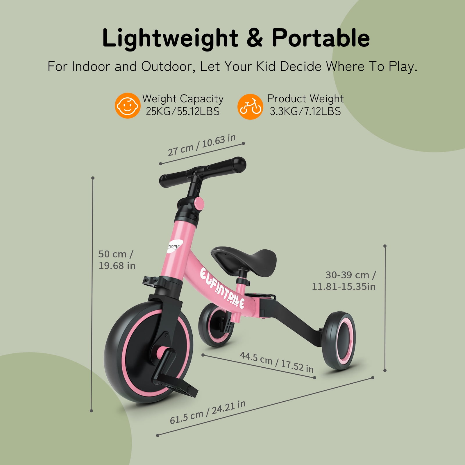 Besrey 5 in 1 Toddler Tricycle for 1 - 5 Years Old Boys and Girls,Kids Balance Bicycles Child Trike,Pink - Image 9