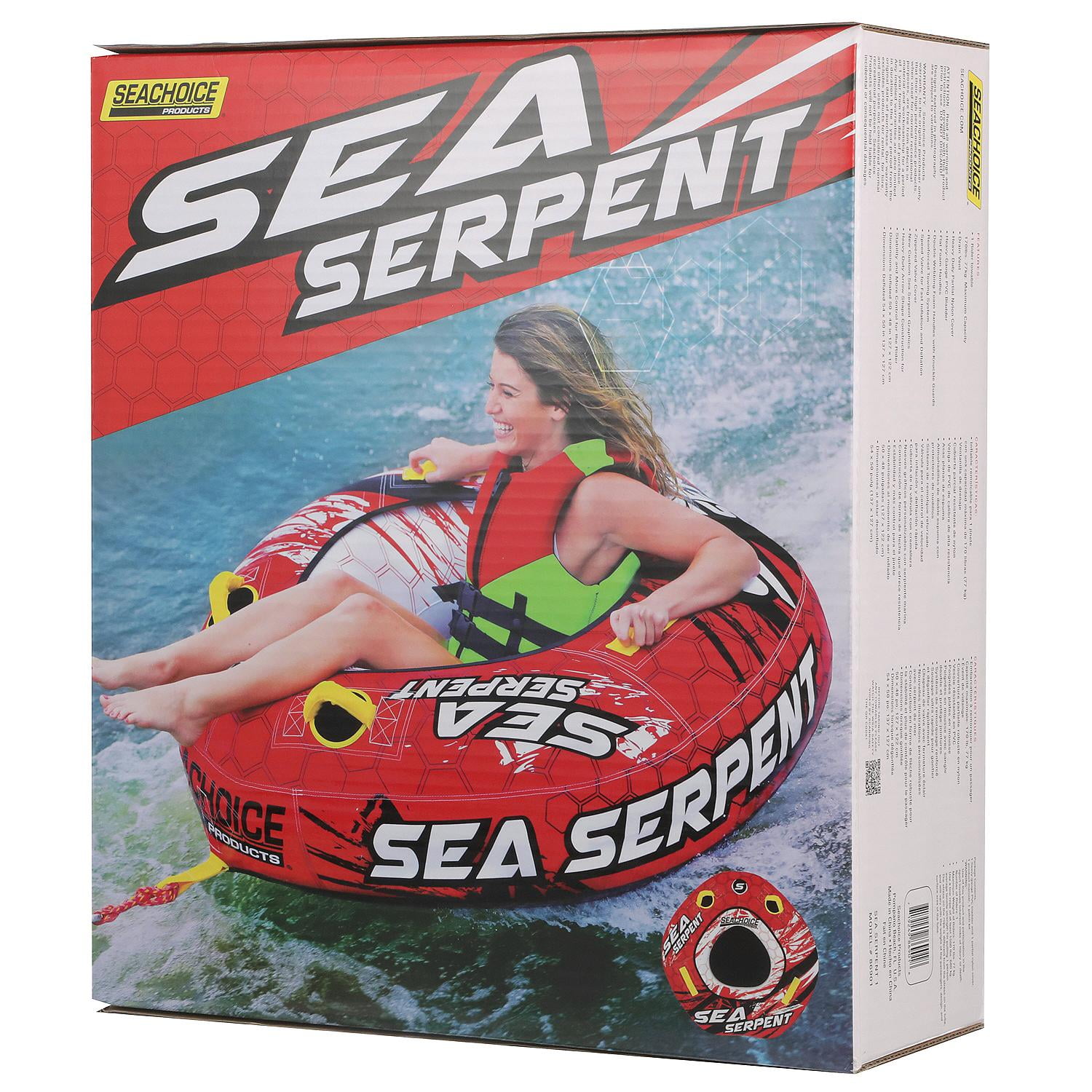 Seachoice Sea Serpent Towable Tube, Open Top Boat Tube w/ Reinforced Towing System, 1 Person, 50 In. X 48 In. - Image 4