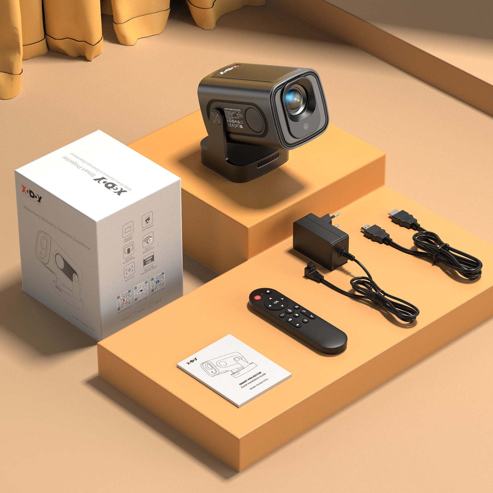 XGODY Gimbal 5 Pro Wifi, 5G, Bluetooth Mini Projector, 1080P/4K, LCD, with Accessories, Black, 1 Count - Image 6