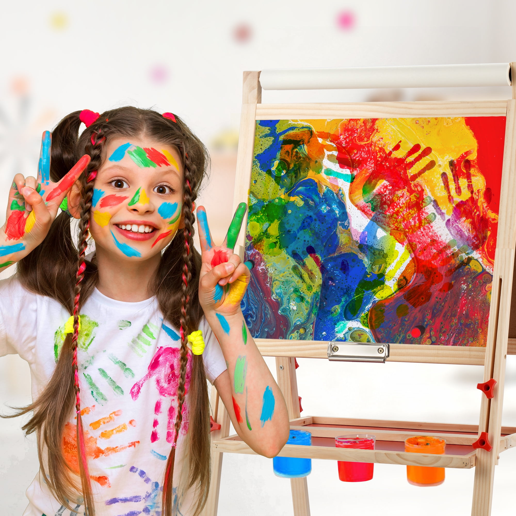 Art Easel for Kids with Paper Roll, Adjustable Double Side Art Drawing Standing Chalkboard for Toddlers 3-12, Boy & Girls Wooden Gift & Art Supplies for Toddler - Image 4