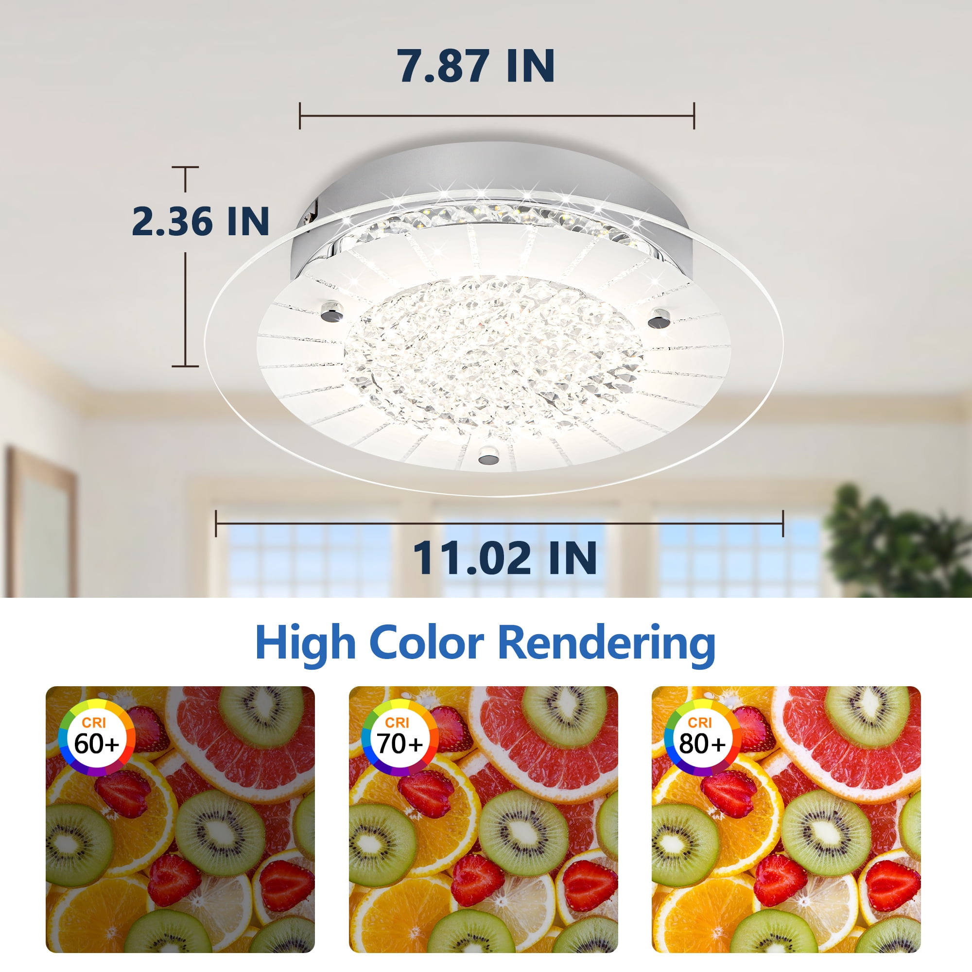 Auffel Crystal Flush Mount Ceiling Light Dimmable 4000K Daylight Kitchen Lighting Fixtures Ceiling LED for Bedroom Hallway 11inch Nickel Glass Round 12W - Image 10