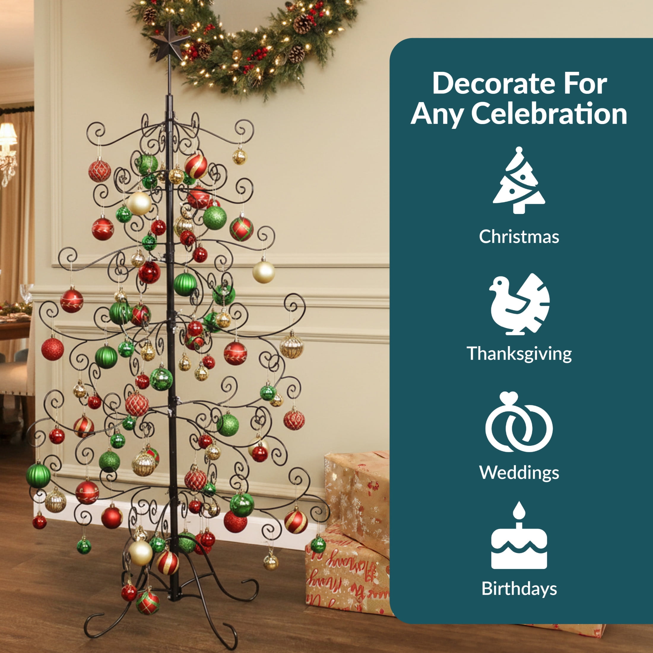 Sunnydaze Noelle Christmas Tree Ornament Display with Hooks 5 ft, Black - Image 9