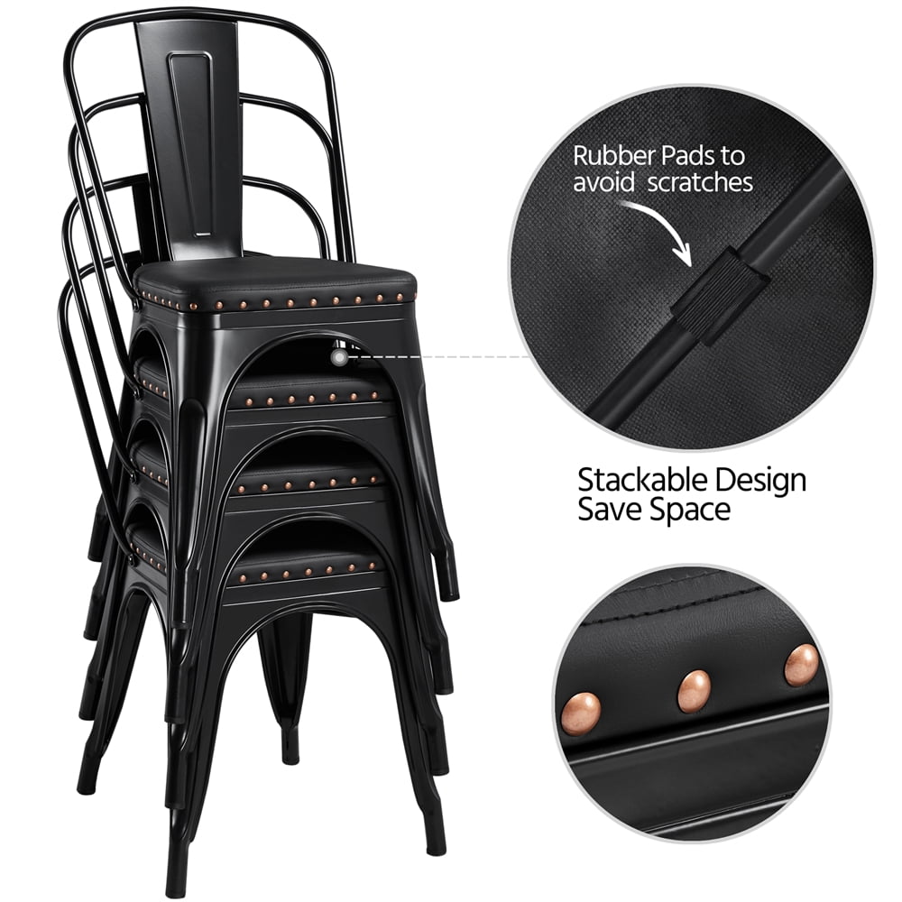 Alden Design Industrial Metal Studded Dining Chair with Cushion, Set of 4, Black - Image 9