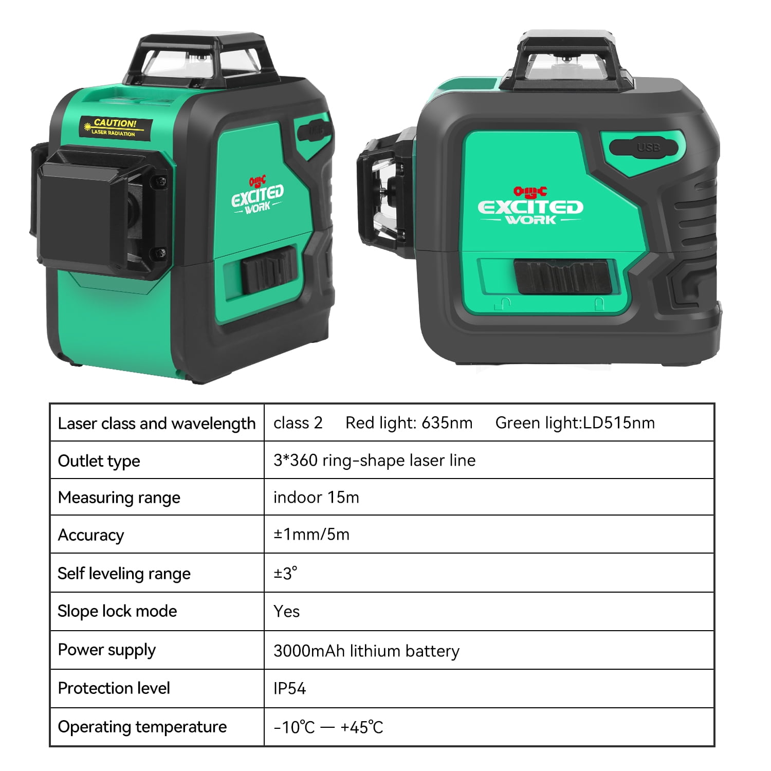3D Cross-Line Laser Level Self-Leveling 3x360 12-Line Green Beam Up to 100ft, Magnetic Stand - AA and Rechargeable Batteries, Type-C USB Charging By Excited Work - Image 6
