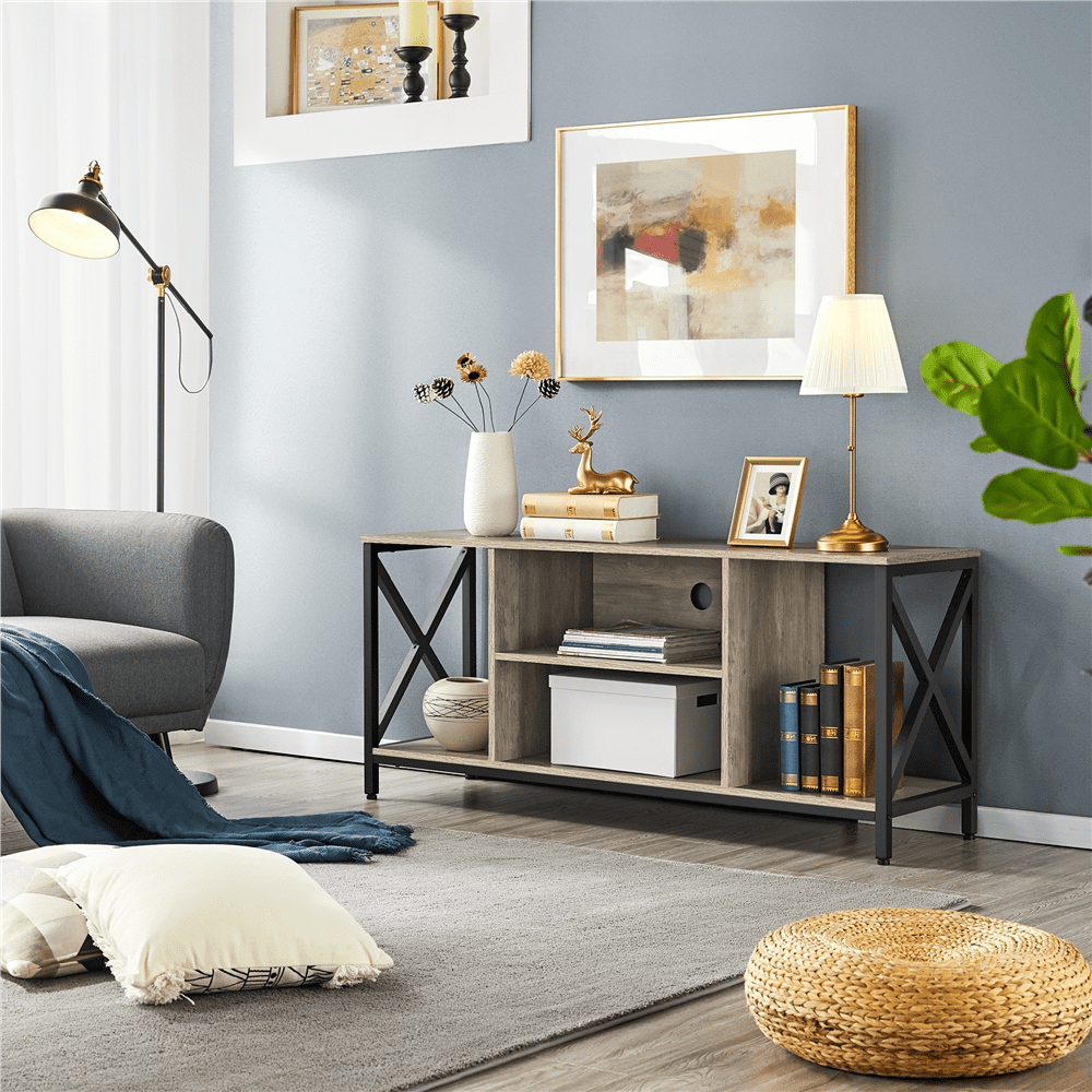 Alden Design TV Stand with Storage for TVs up to 65'', Distressed Gray - Image 5