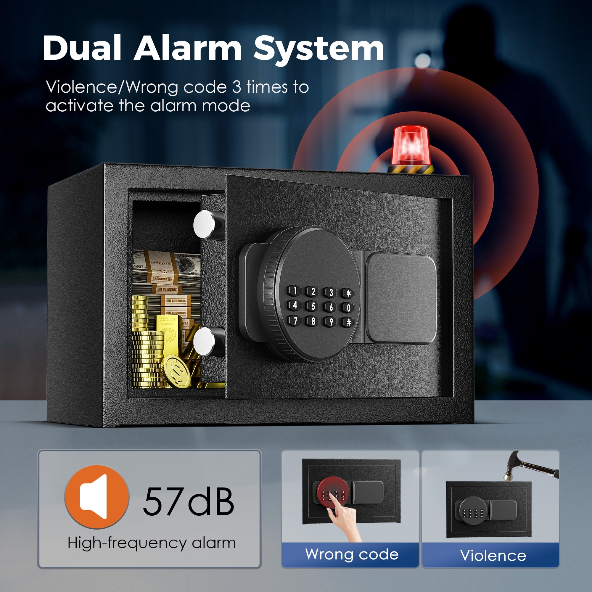 TELAM 0.65 Cu. ft Fireproof Safe with Digital Keypad Lock and Fireproof Bag, Small Safe Box LCD Screen Digital Cabinet Safes for Home Office Cash Jewelry File Black - Image 3