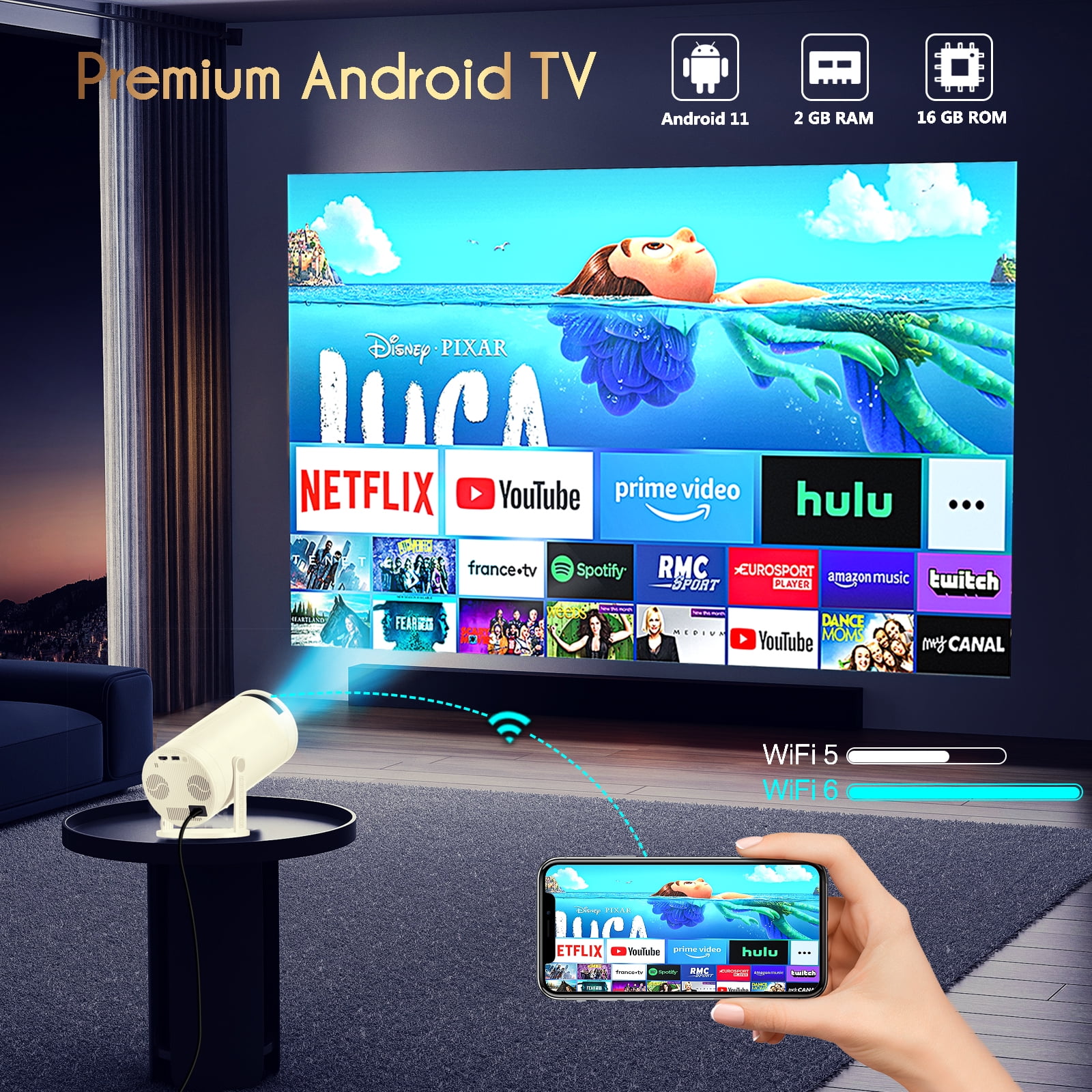 2025 Upgraded Mini Portable Projector, 4K 1080P Support, WiFi6 BT5.0 Android 11, 270°Adjustable Home Video Outdoor Movie Projector, HDMI Cable Included, CWOWDEFU CP38 - Image 7