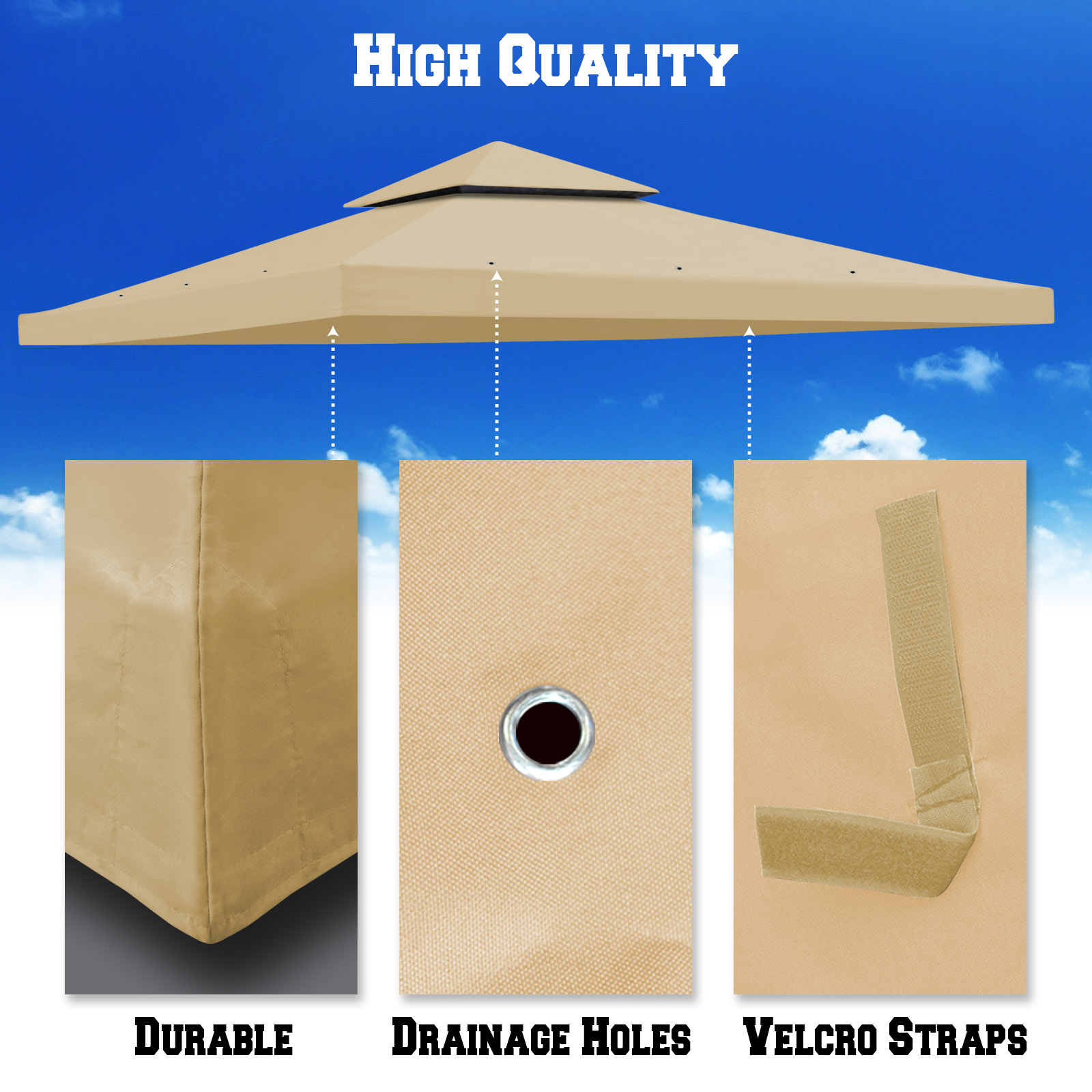Sunrise Replacement top cover for 10'X10' gazebo canopy patio pavilion sunshade plyester Double tier-Beige - Image 4