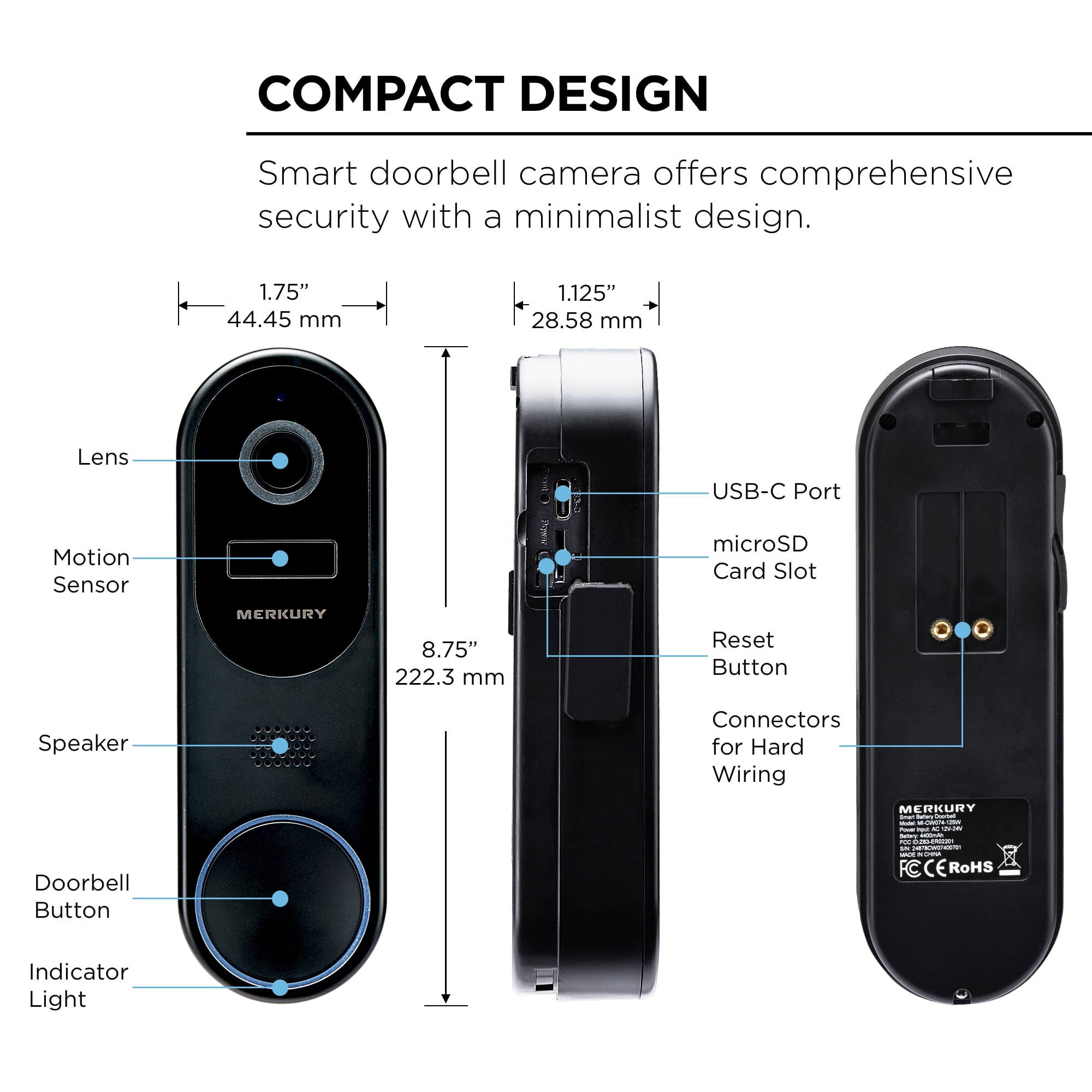 Merkury Smart Doorbell Camera - Wire-Free Battery Cam with Chime & Intelligent Alerts (1-Pack) - Image 3