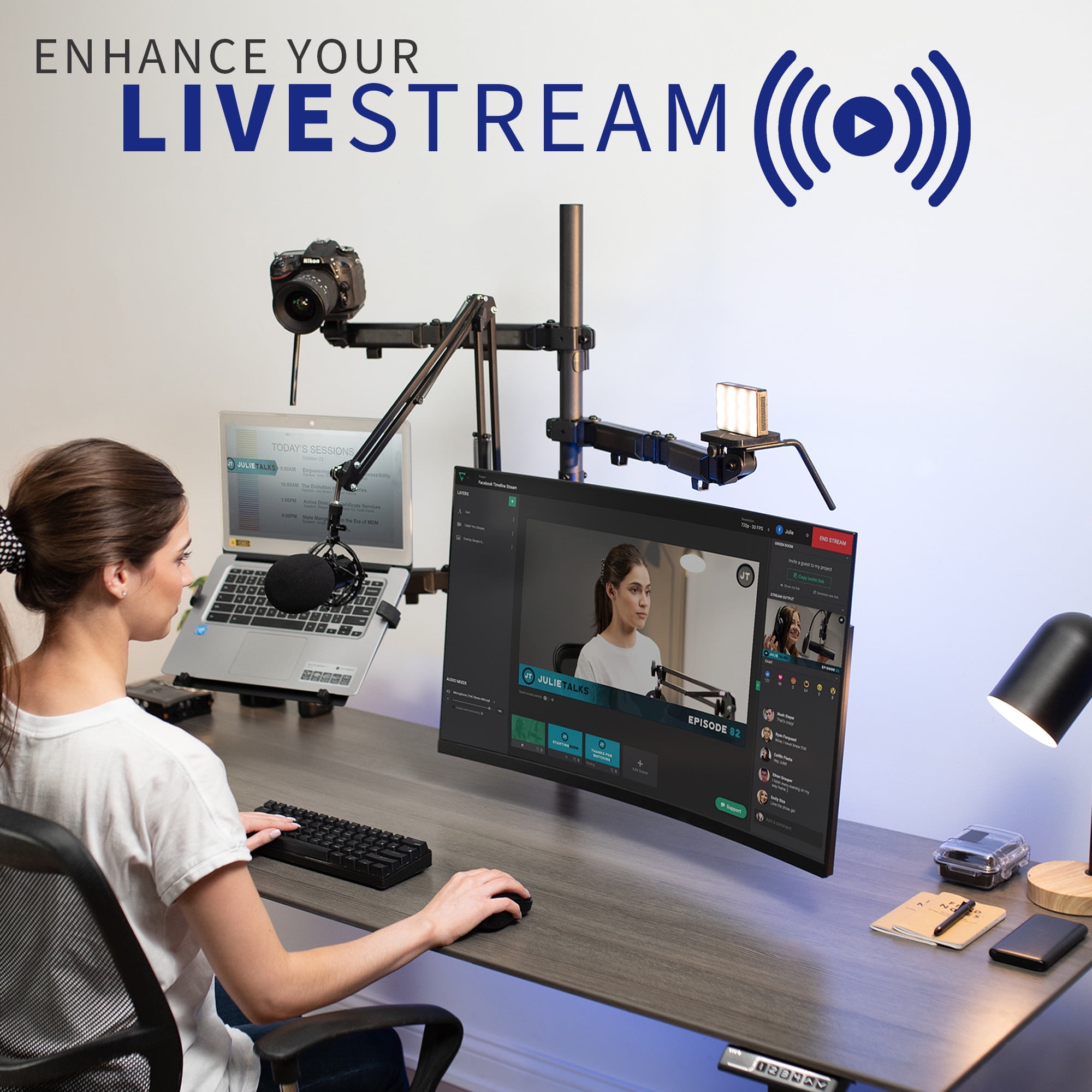 VIVO Black All-In-One Livestream Desk Mount, 17" to 32" Monitor, Laptop, Camera - Image 6