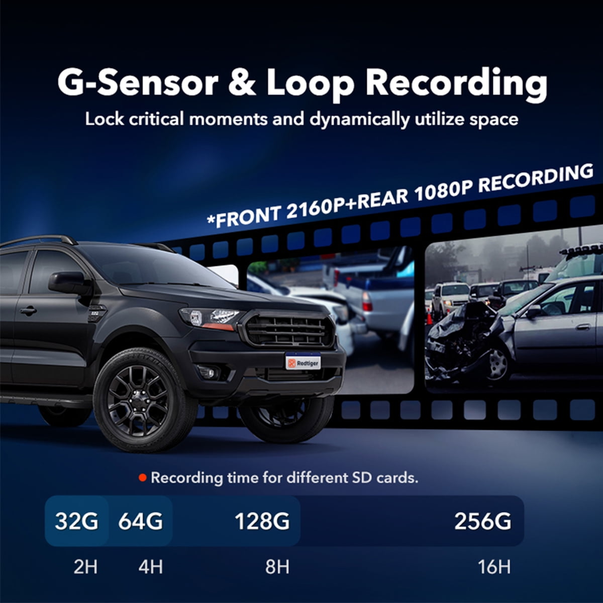 REDTIGER Dash Cam, 4K UHD Car Camera Front with Wi-Fi GPS, 3.18" LCD Screen, G-Sensor, Night Vision, 24H Parking Monitor - Image 3