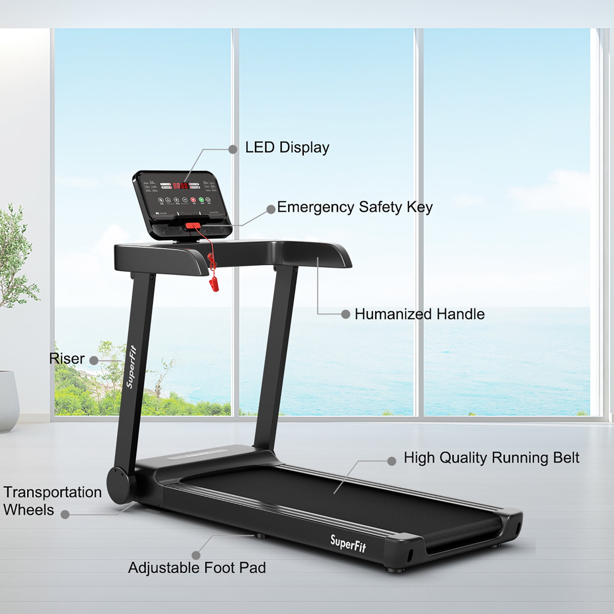 SuperFit 2.25HP Electric Treadmill Running Machine w/App Control for Home Office - Image 8
