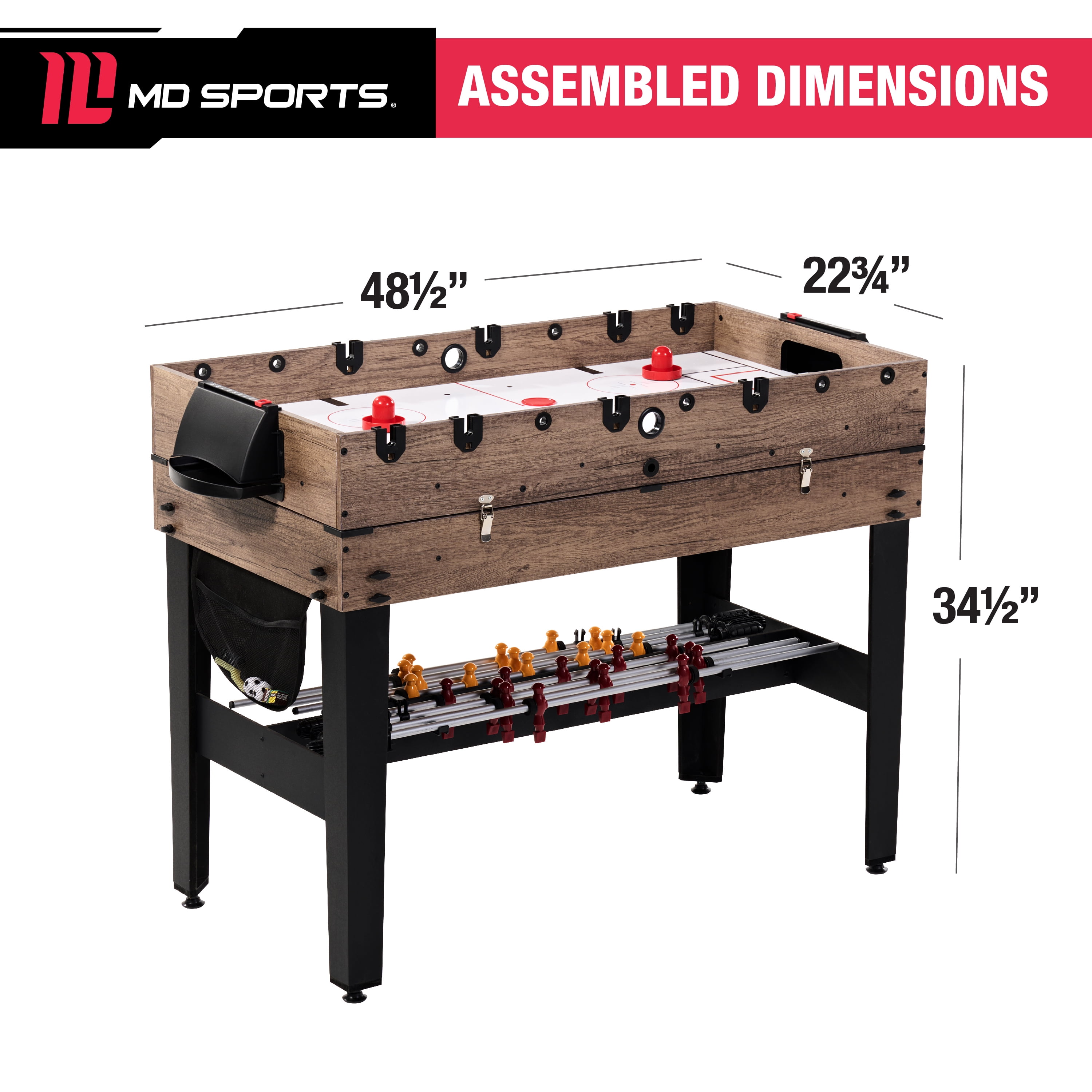48" 3 in 1 Combo Air Powered Hockey, Foosball, and Billiard Game Table, by MD Sports - Image 10