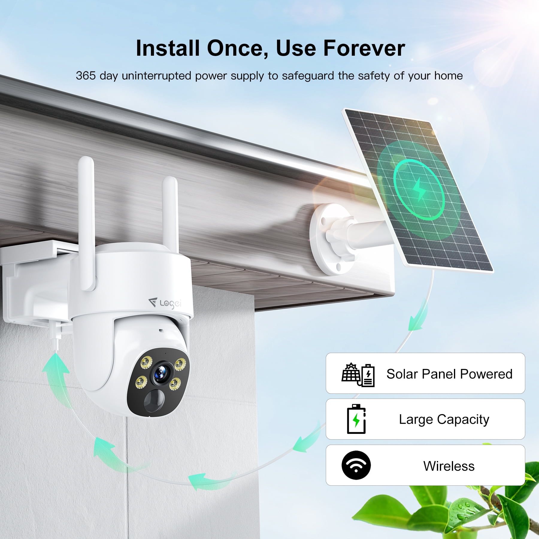 Losei 2K Solar Security Cameras Wireless Outdoor, 2.4Ghz WiFi Camera for Home Security with Spotlight, PIR Motion Detection,Siren, Color Night Vision, 2-Way Talk, IP66 Waterproof, Work with Alexa - Image 6