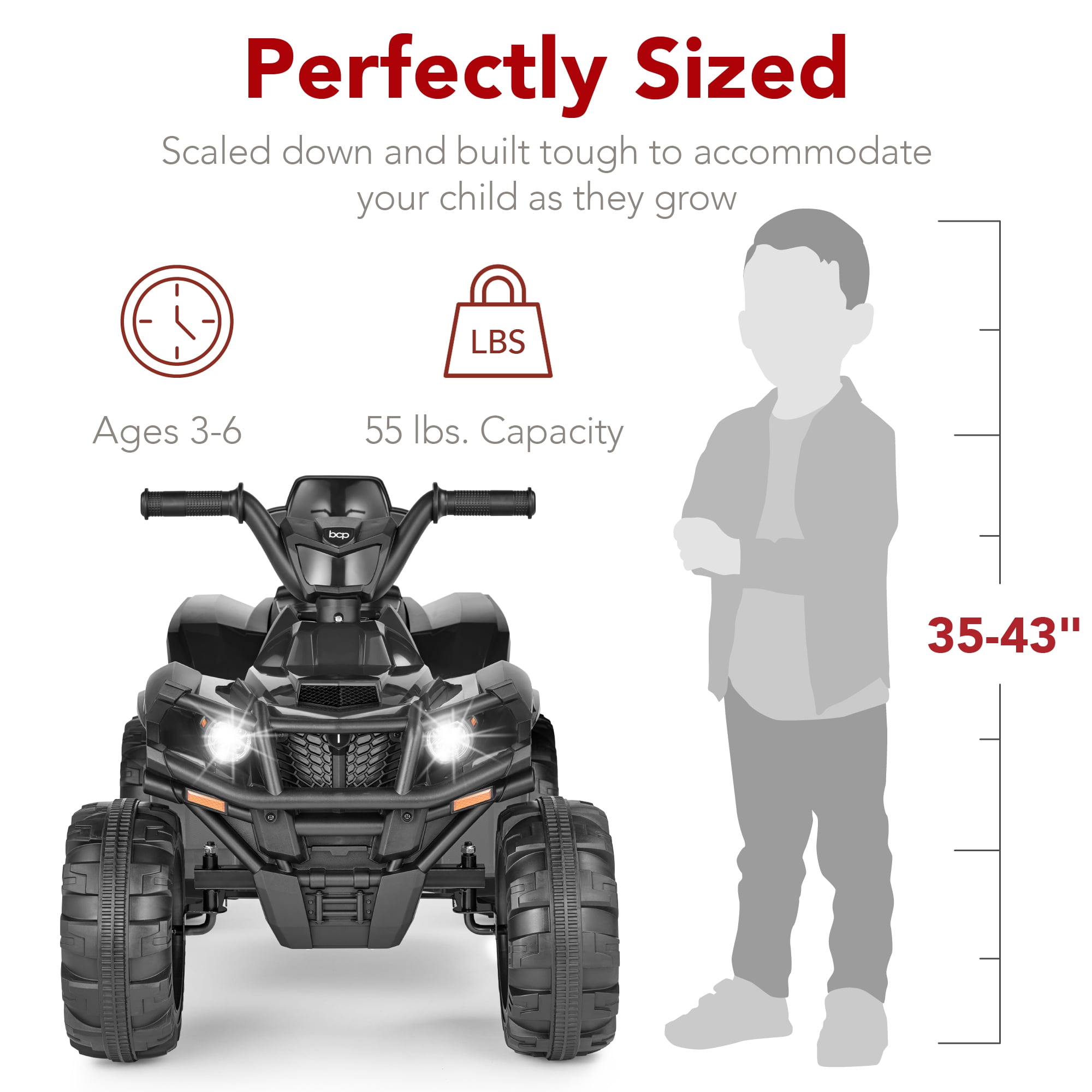 Best Choice Products 12V Kids Ride-On ATV Quad w/ Bluetooth, 2.4mph Max, Treaded Tires, LED Lights, Radio - Black - Image 7