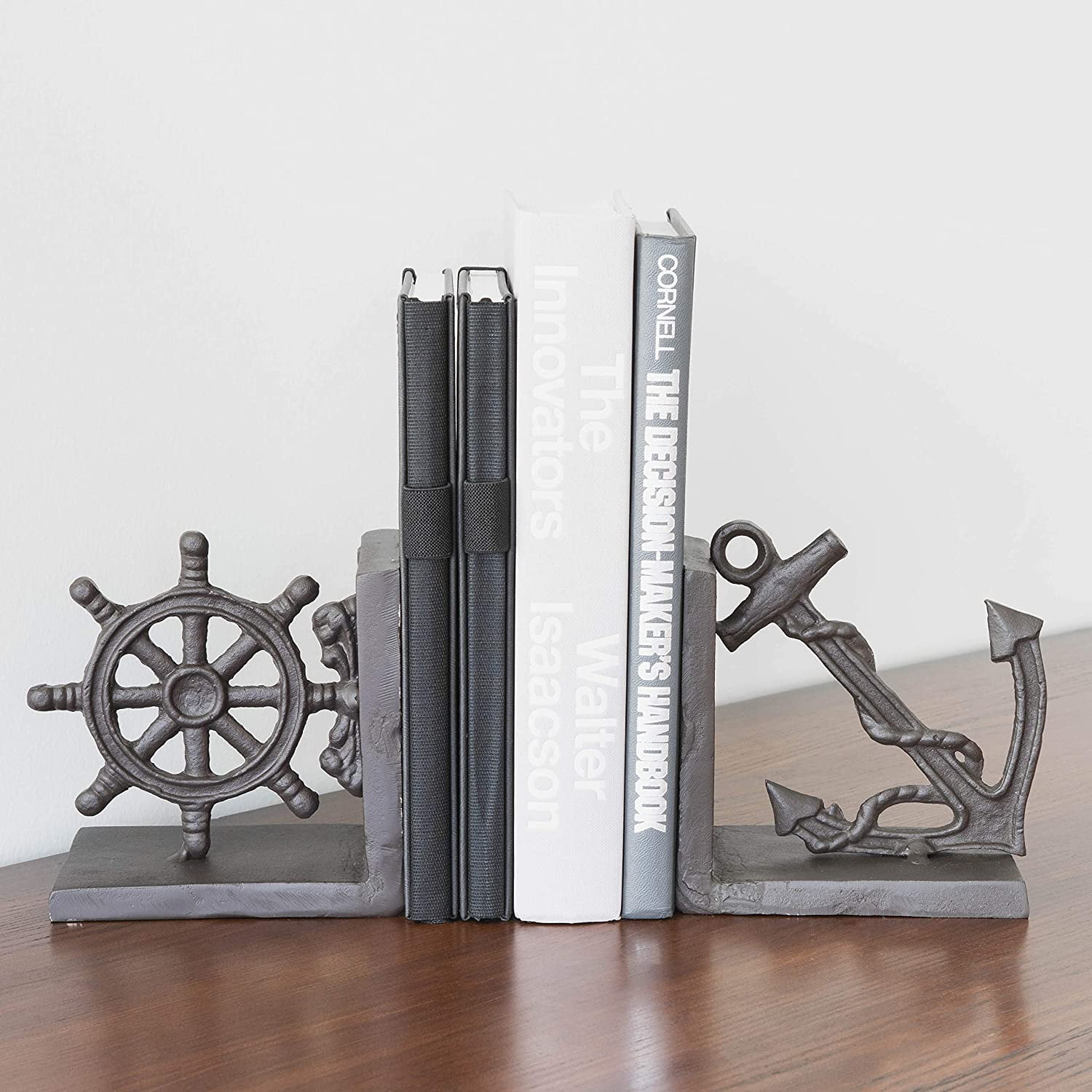Danya B. ZI08303 Nautical/Coastal Home Decor - 2-Piece Metal Bookend Set with Anchor and Captain's Wheel - Image 3
