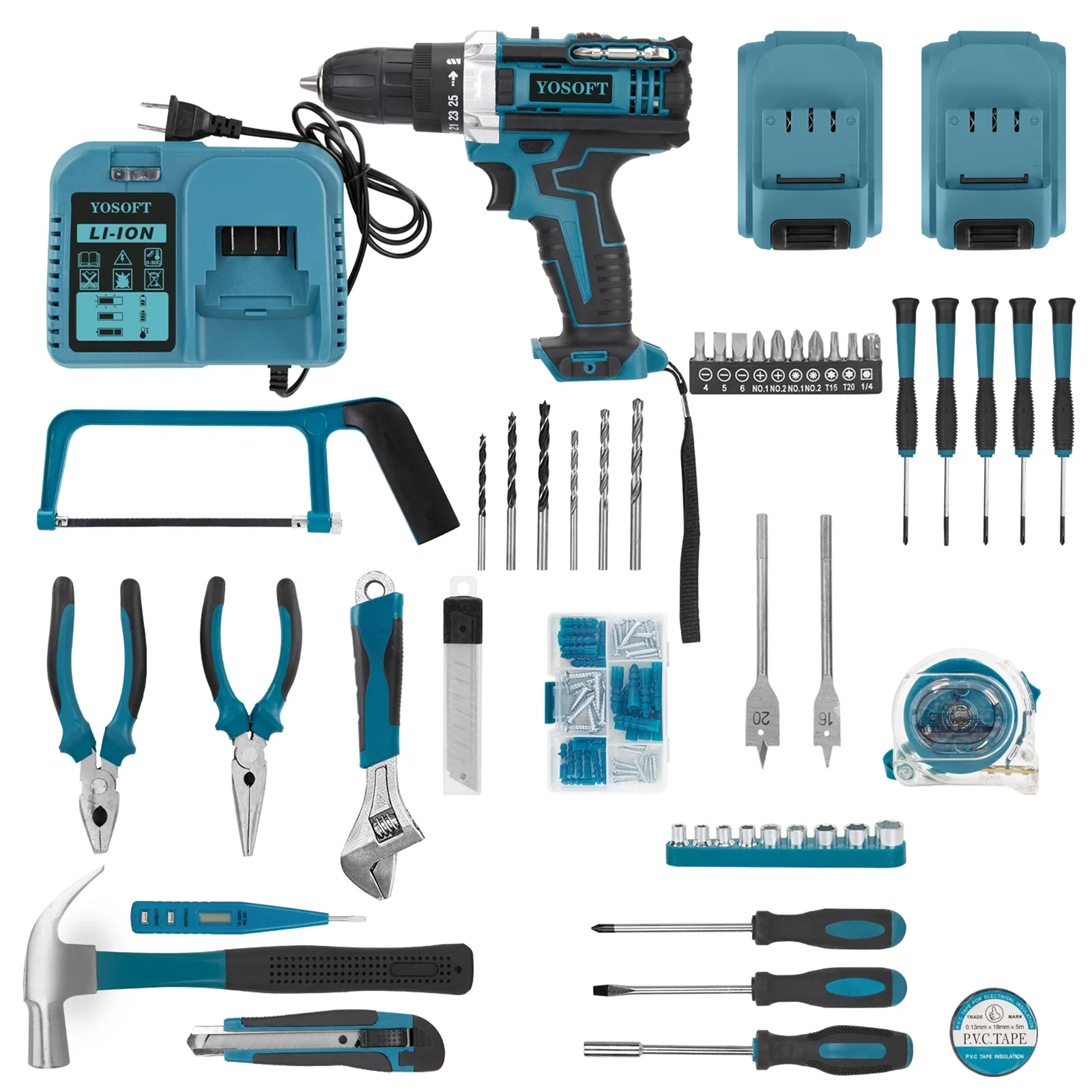 YOSOFT 21V Cordless Drill Set,119 Piece Power Tool Combo Kits,25+1Torque Setting with 2x2.0Ah Battery for Professional Garden Office Home Repair Maintain - Image 3