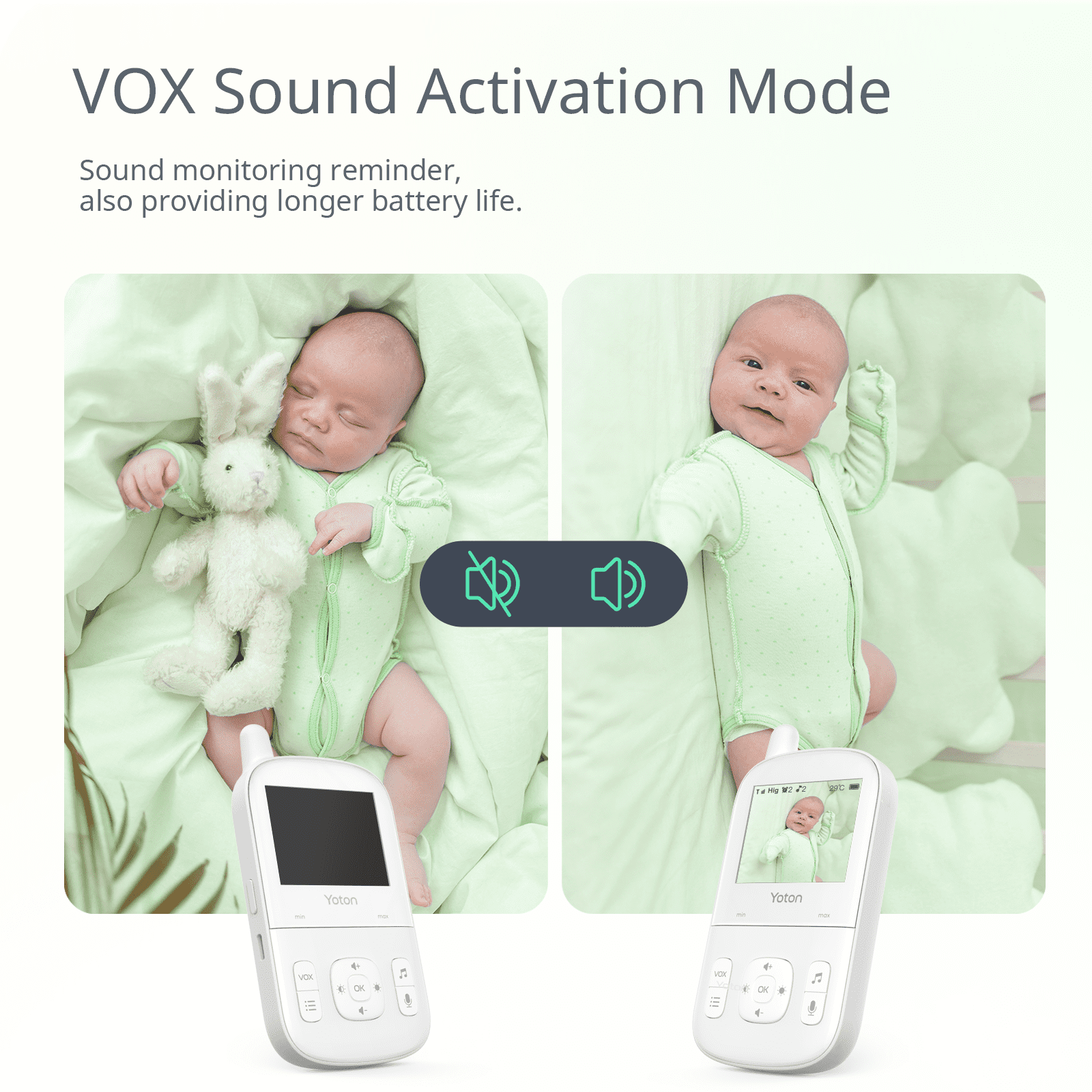 Yoton Video Baby Monitor with Camera 2.7" LCD, Temperature, Two-Way, 8 Lullabies, Night Vision - Image 7