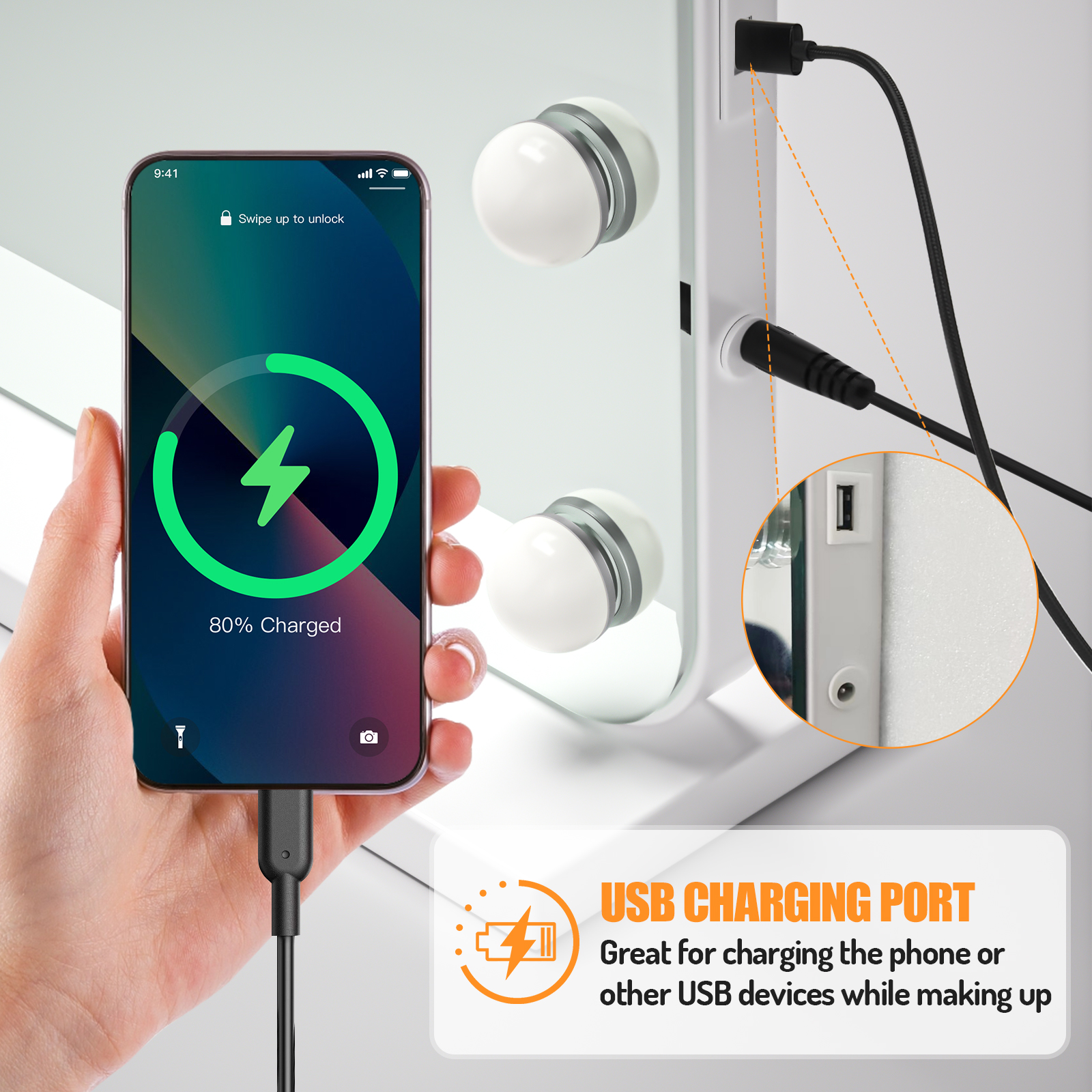 Vanity Mirror with Lights,22.8" x 18.8"Large Makeup Mirror with Lights & 10X Magnification , WLRETMCI Hollywood Vanity Mirror with 3 Modes Dimmable , Smart Touch, Tabletop Wall Mount - Image 7